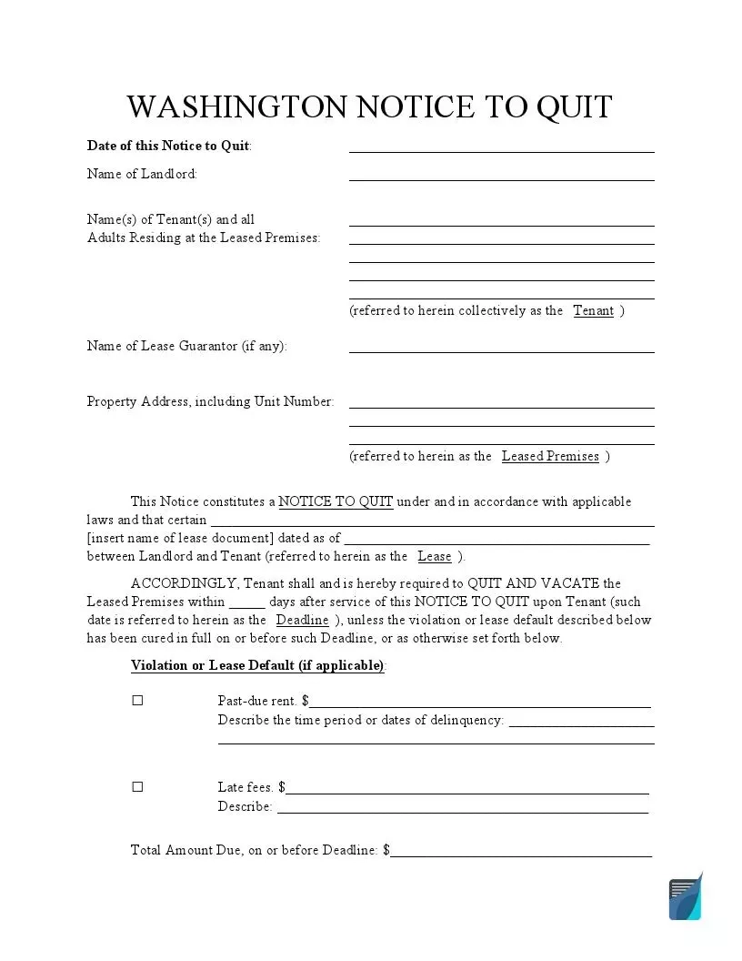 Free Washington Eviction Notice Forms WA Notice To Quit