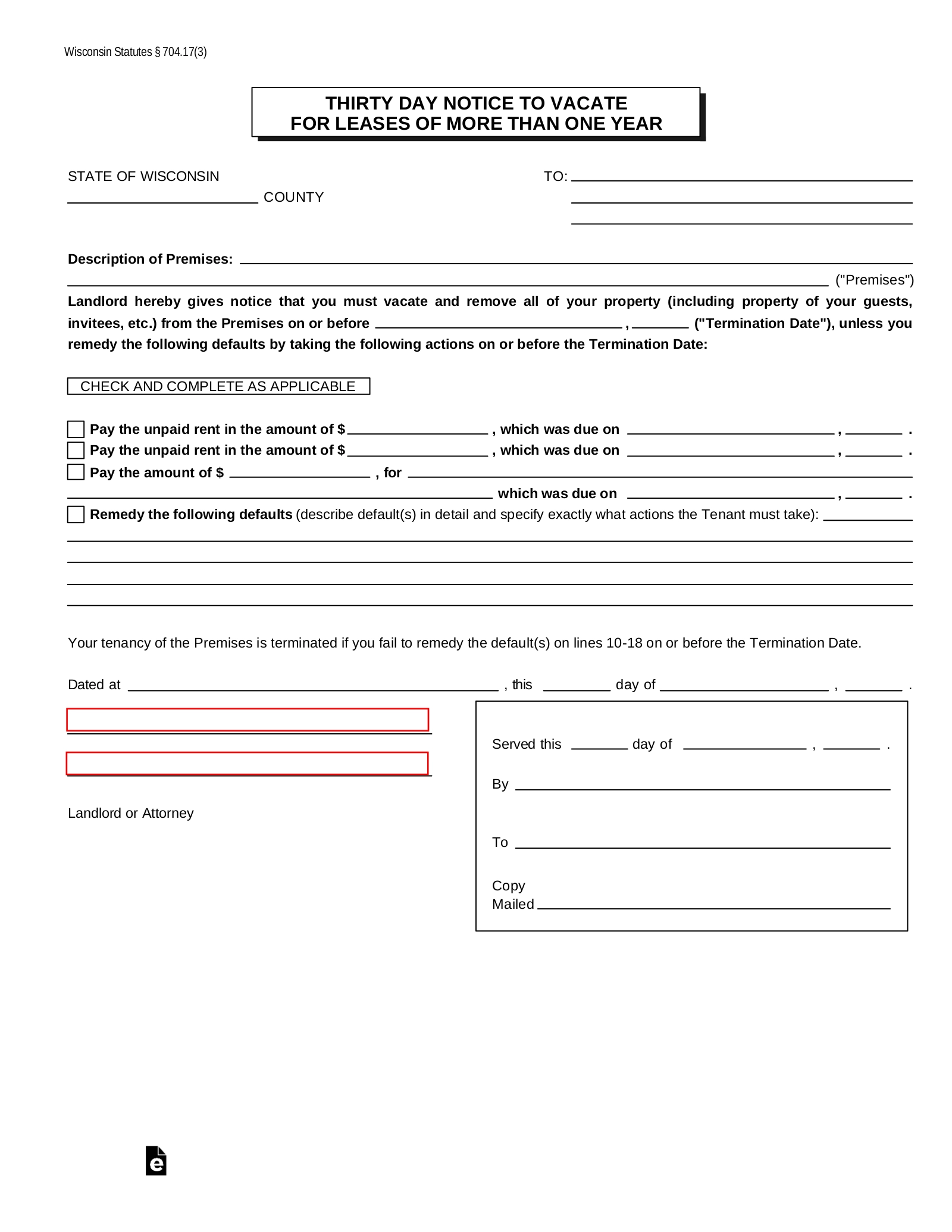 Free Wisconsin 30 Day Notice To Quit Form Lease 1 Years PDF EForms Free Wisconsin 30 Day Notice To Quit Form Lease 1 Years PDF EForms