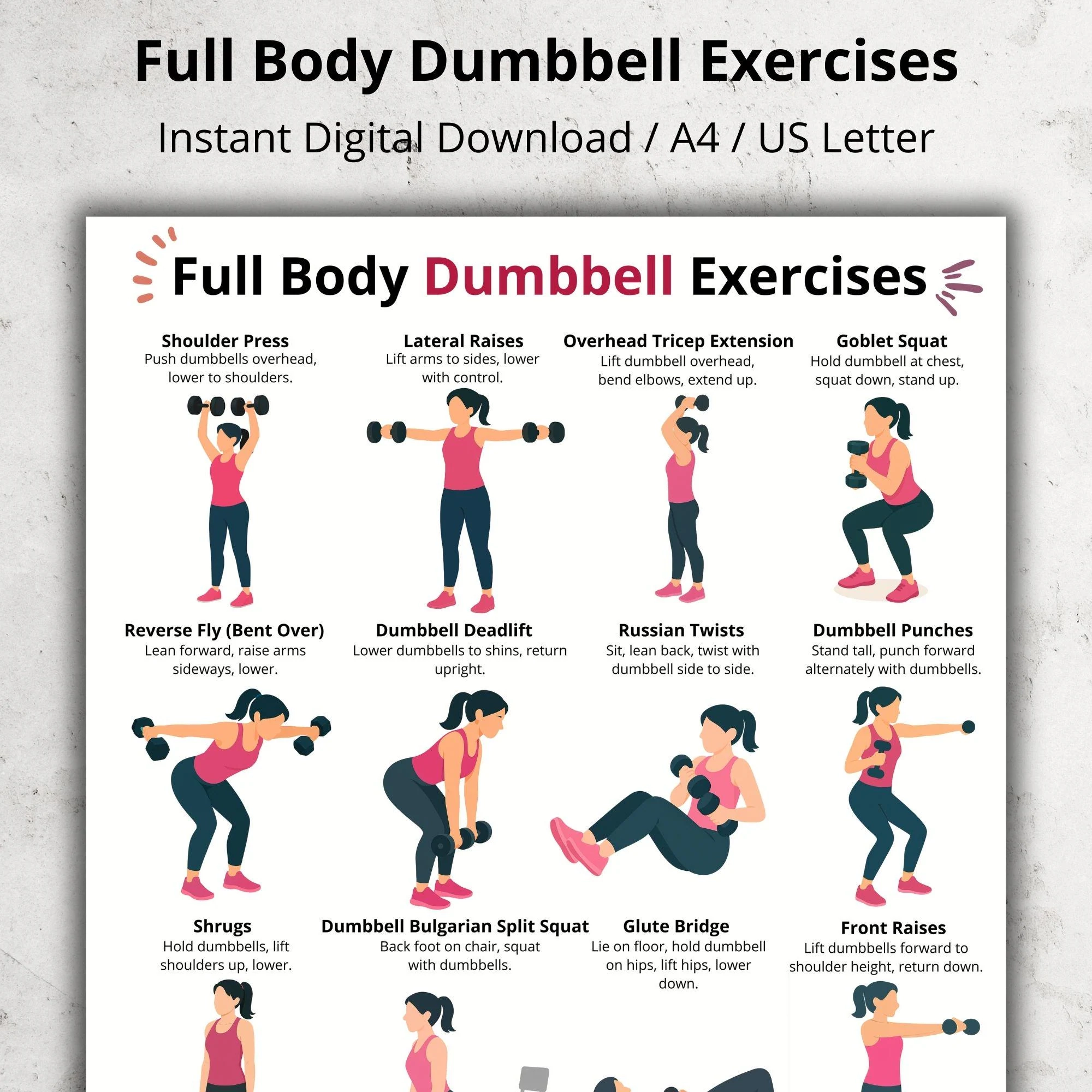 Full Body Dumbbell Workout Chart Home Dumbbell Exercises Printable Exercises Poster Home Fitness Routine Beginner Dumbbell Exercises Etsy