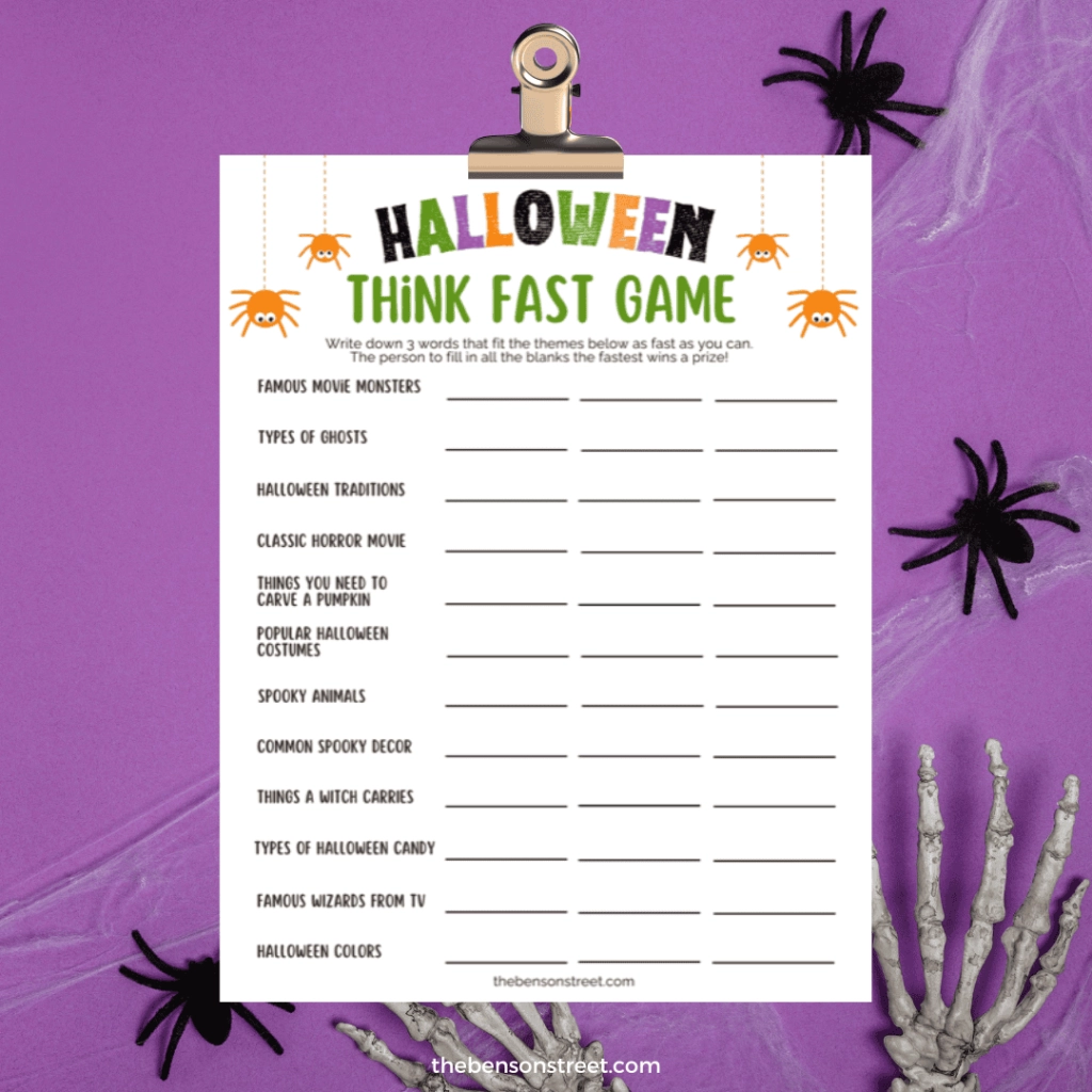 Fun Halloween Think Fast Game Free Printable The Benson Street