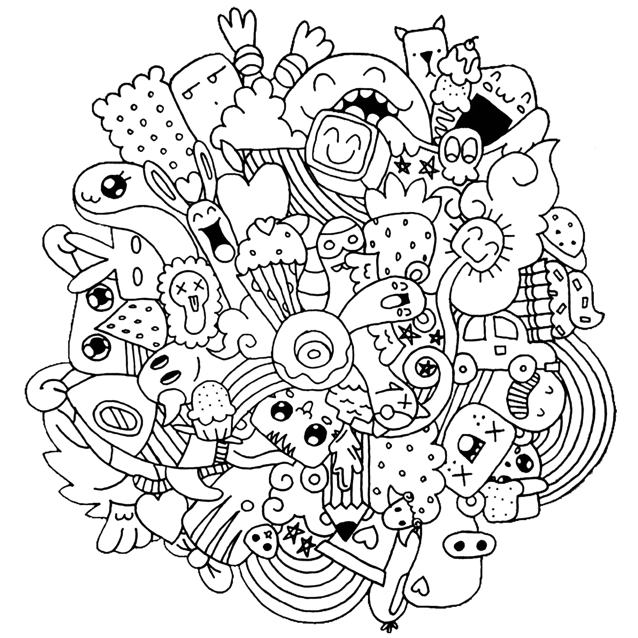 Funny Creatures Doodle Art Coloring Pages For Kids