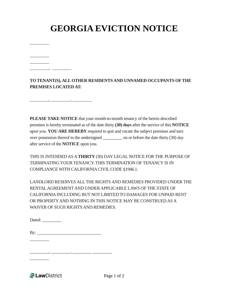 Georgia Eviction Notice Forms And Templates PDF amp Word Worksheets Library