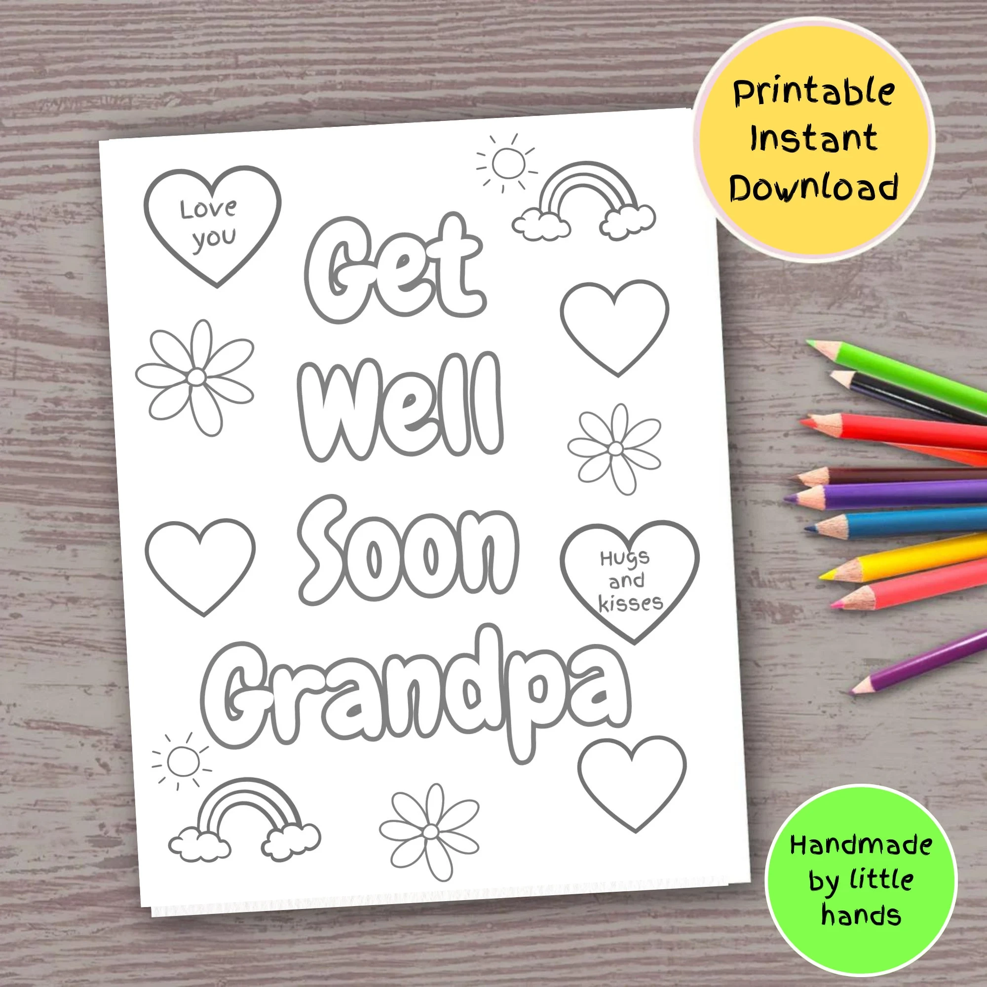 Get Well Soon Grandpa Printable Coloring Page For Kids Colouring Sheet Feel Better Grandpa Card Download For Kids For Grandpa From Grandkids Etsy