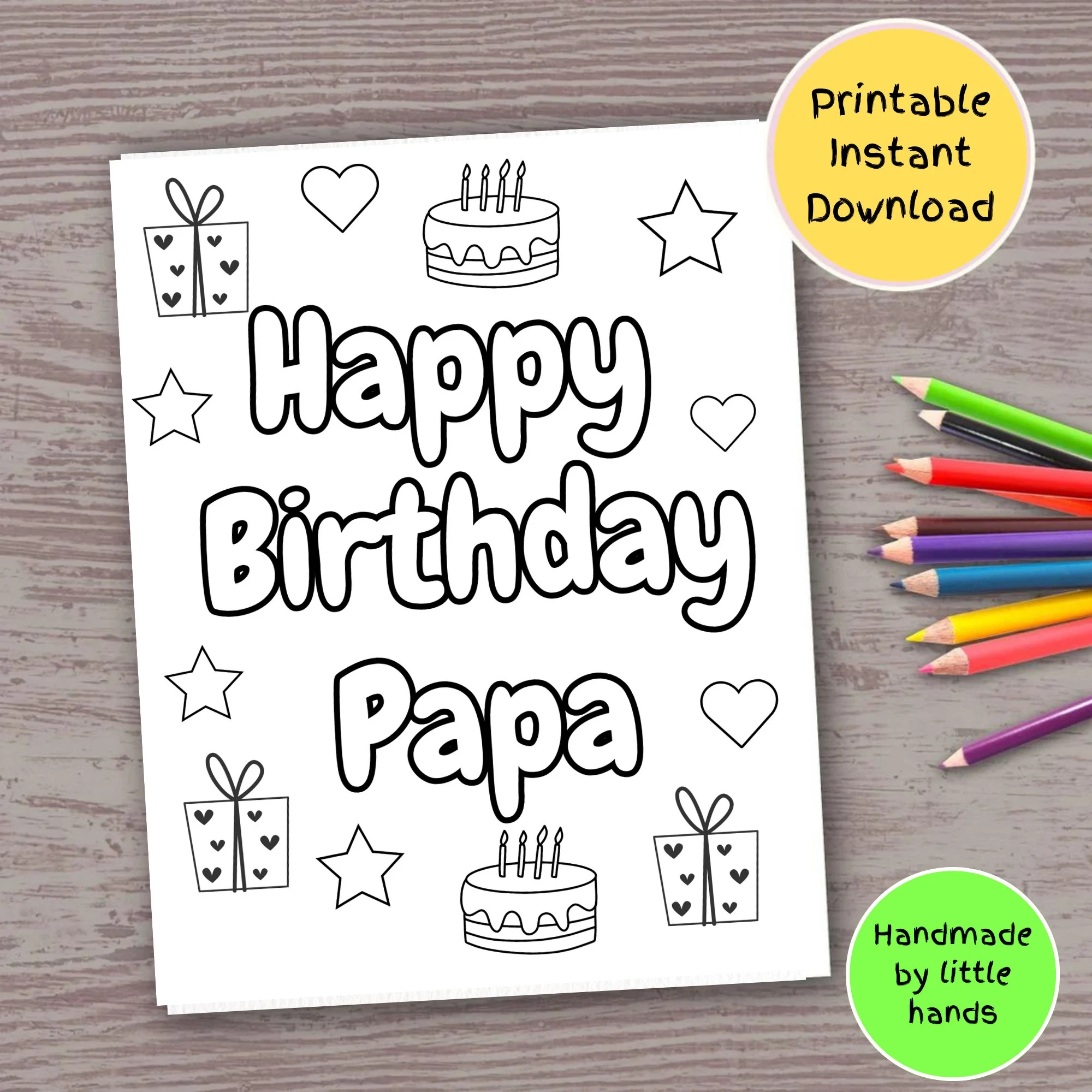 Happy Birthday Papa Coloring Page DIY Gift For Grandkids digital Download Etsy