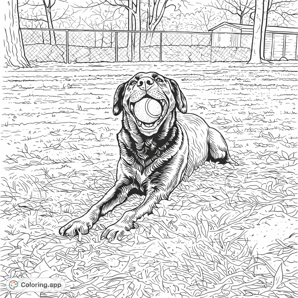 Happy Dog With Ball Coloring app