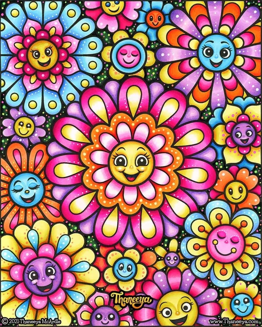 Happy Flowers Coloring Pages Cute Kawaii Flowers For Easy Large Print Coloring Art Is Fun Happy Flowers Coloring Pages Cute Kawaii Flowers For Easy Large Print Coloring Art Is Fun