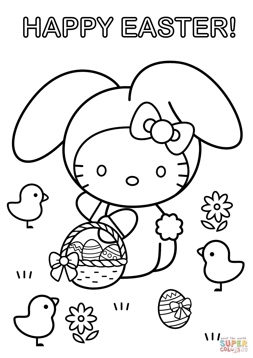 Hello Kitty Happy Easter Coloring Page Free Printable