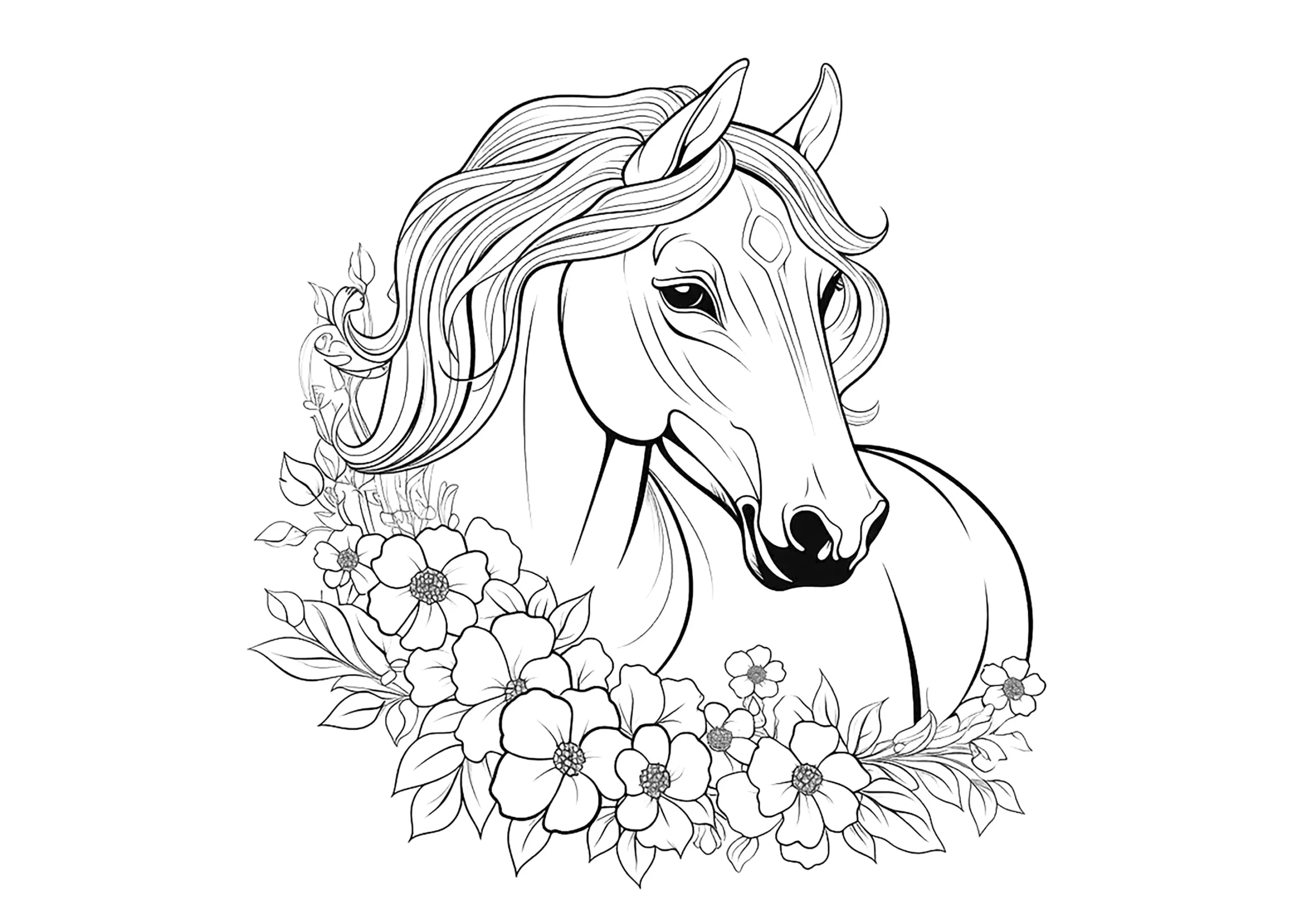 Horse And Flowers Horse Coloring Pages