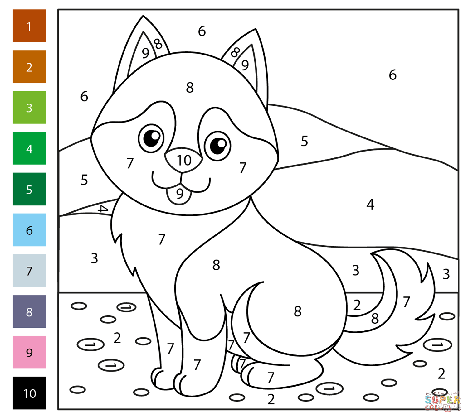Husky Color By Number Coloring Page Free Printable