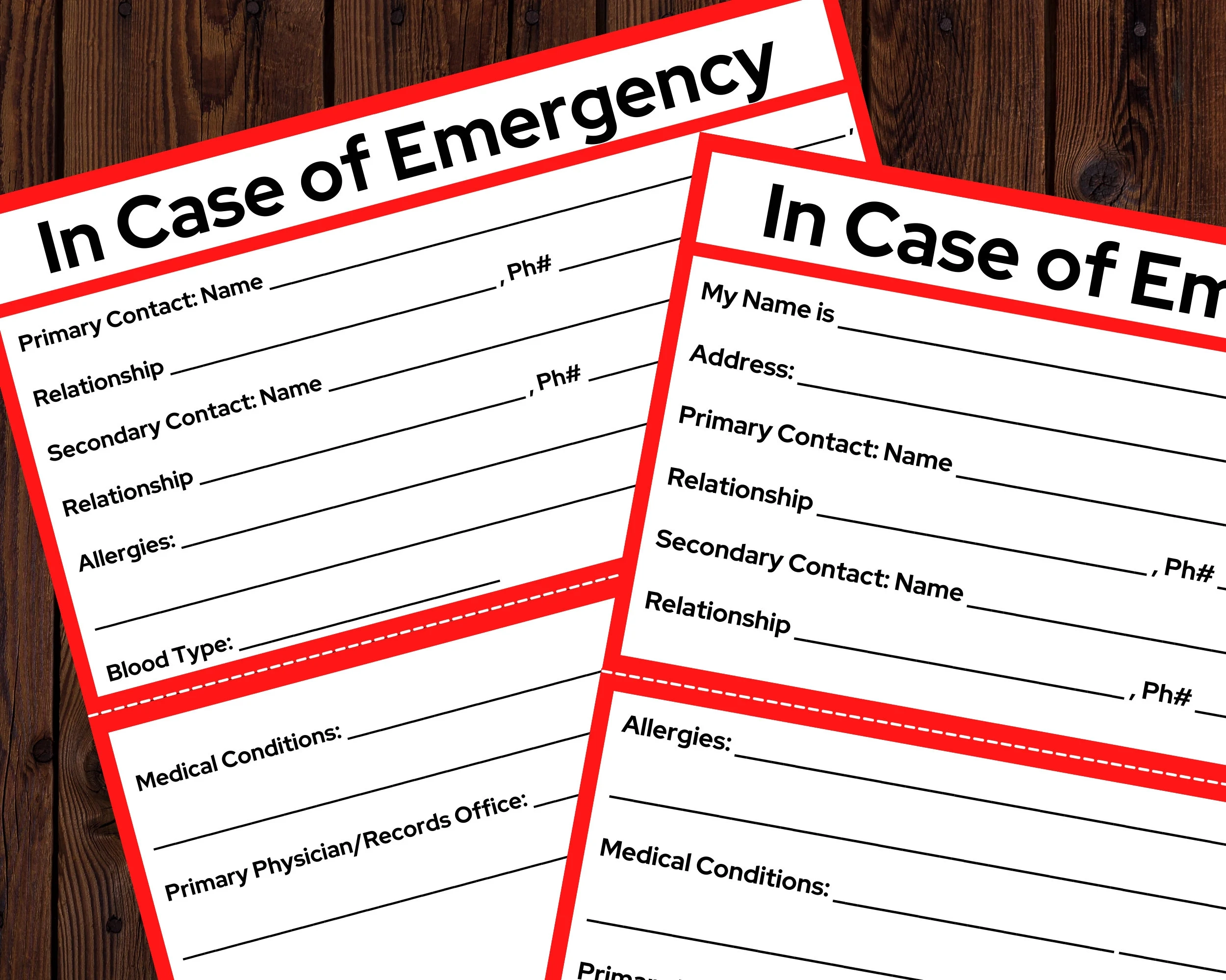 In Case Of Emergency Card Printable ICE Card Printable Medical Card Digital To Print INSTANT DOWNLOAD Etsy