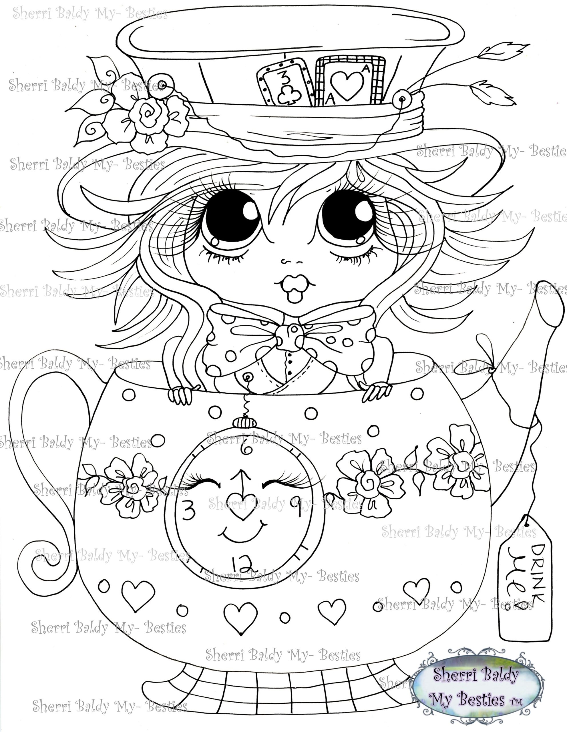 INSTANT DOWNLOAD Digital Digi Stamps Big Eye Big Head Dolls Digi Besties Img170 Mad Hatter TEA PARTY Alice And The Looking Glass Bestie By Sherri Baldy