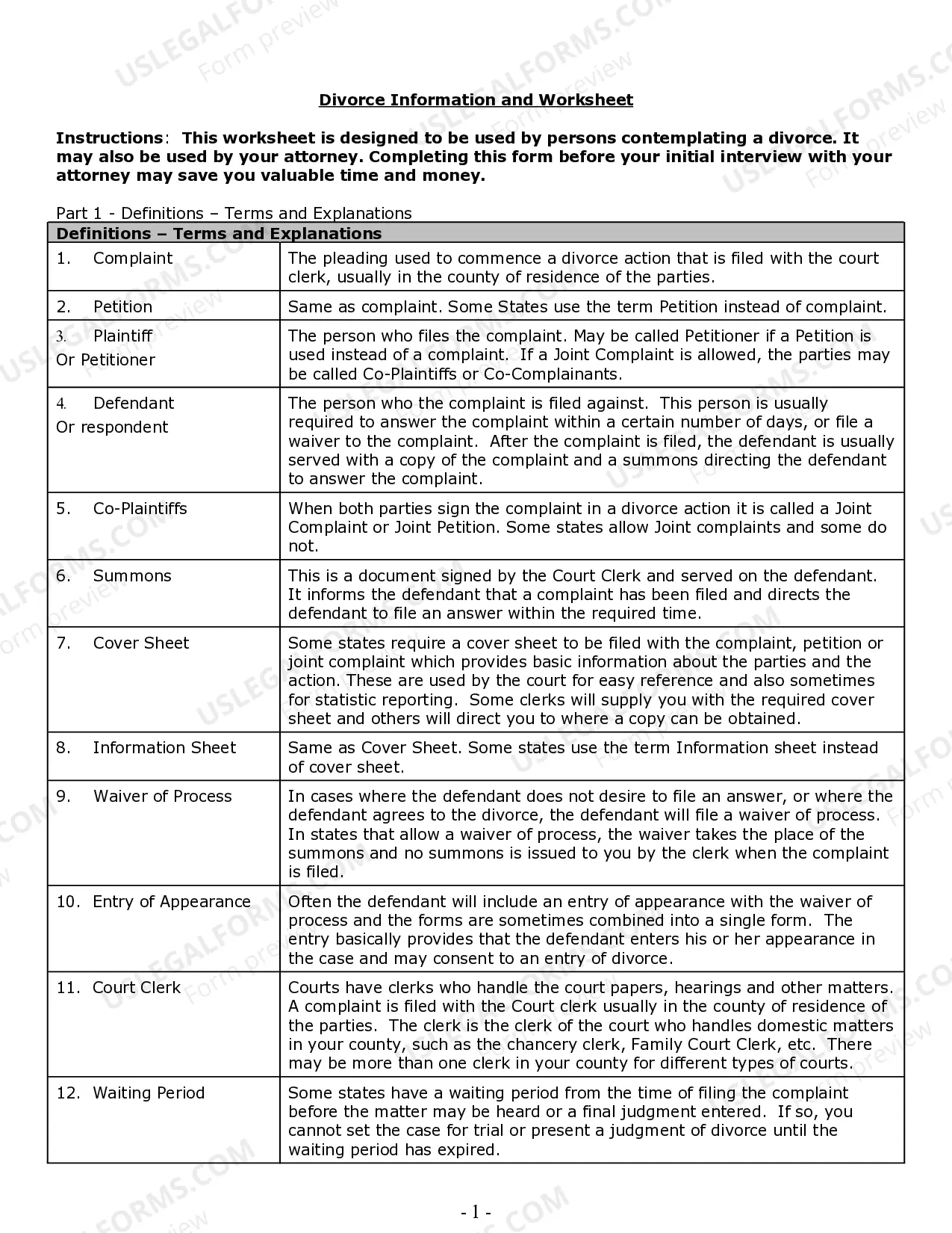 Iowa Divorce Worksheet And Law Summary For Contested Or Uncontested Case Of Over 25 Pages Ideal Client Interview Form US Legal Forms