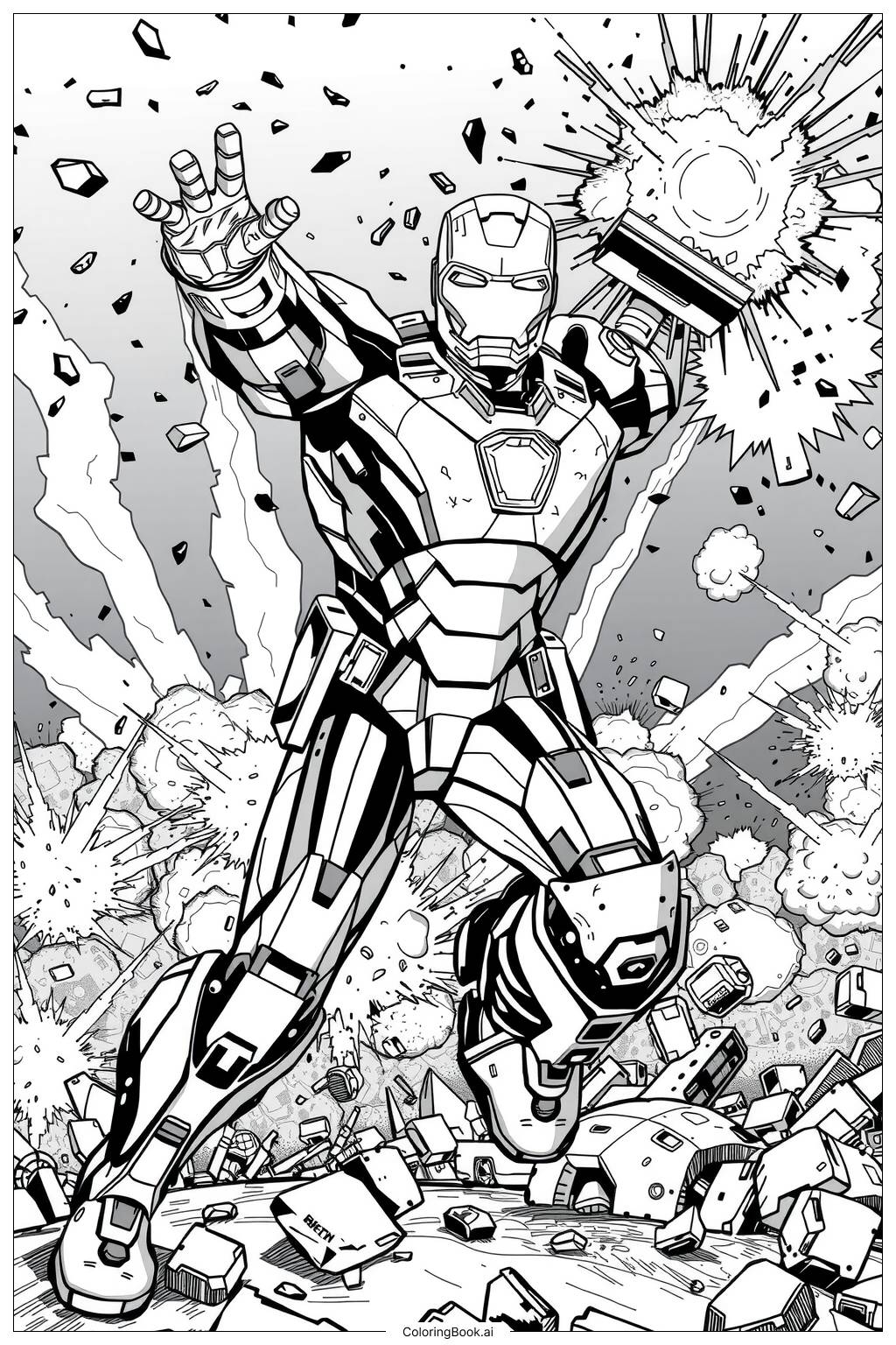 Iron Man Mark 85 With Explosions Coloring Page Free PDF PNG Printable Iron Man Mark 85 With Explosions Coloring Page Free PDF PNG Printable
