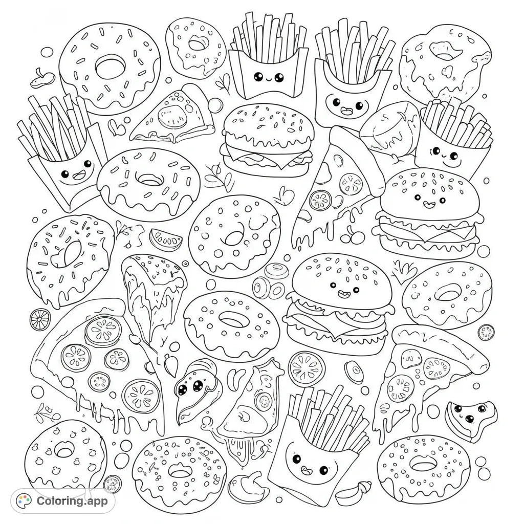 Kawaii Fast Food Feast Coloring app