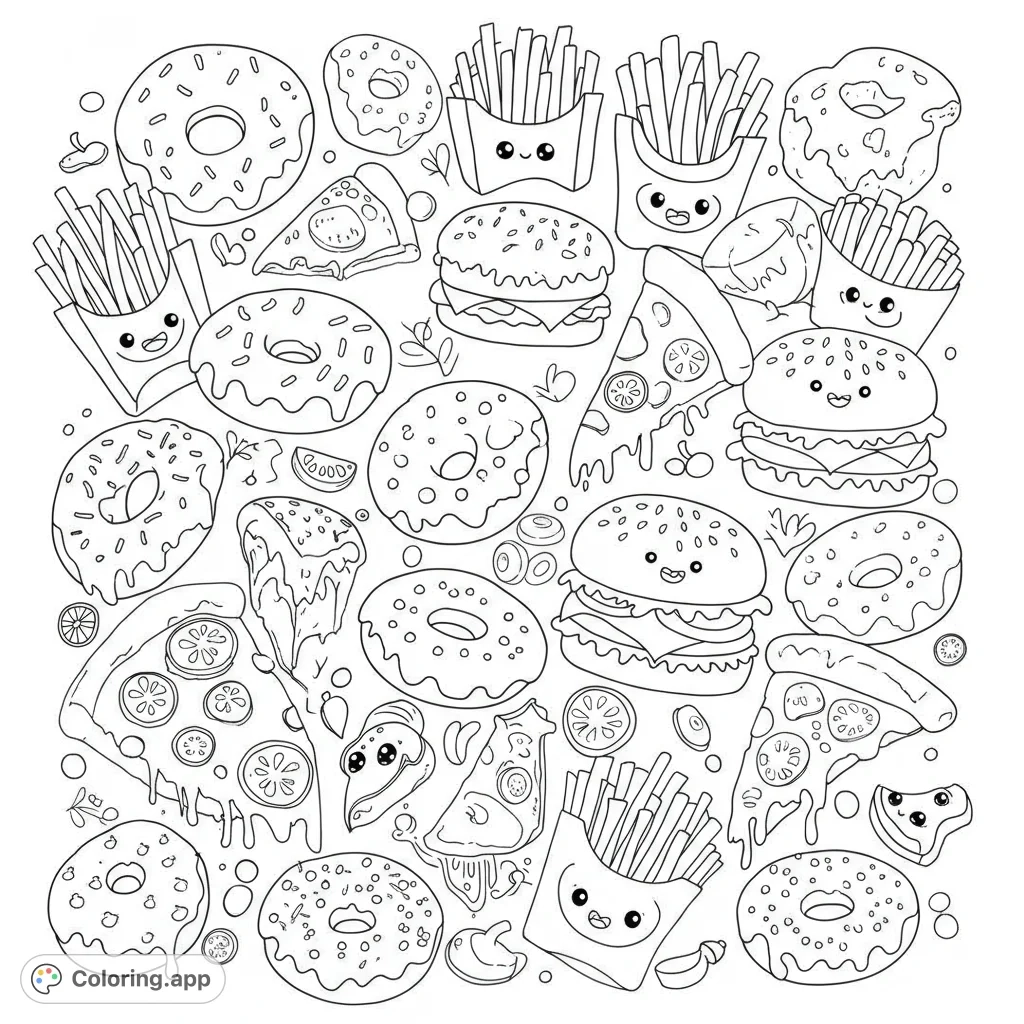 Kawaii Fast Food Feast Coloring app