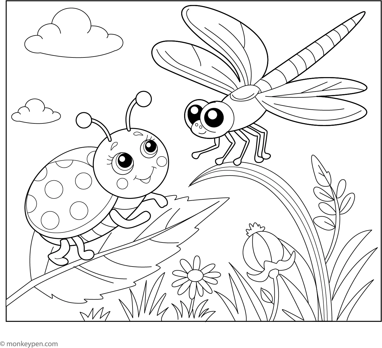 Ladybug And Dragonfly Free Printable Colouring Pages For Kids