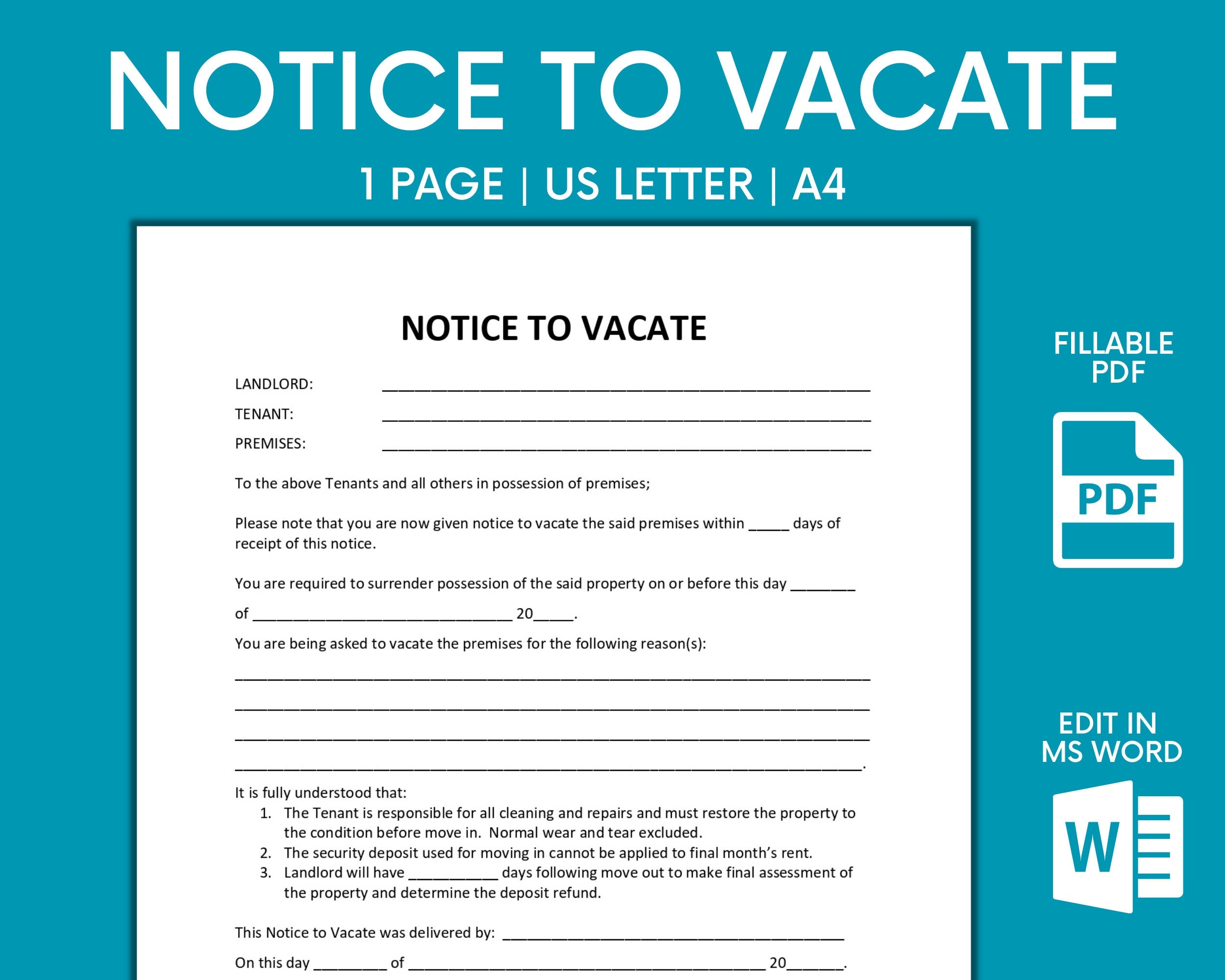 Landlord Notice To Vacate To Tenant Eviction Notice Editable MS Worksheets Library Landlord Notice To Vacate To Tenant Eviction Notice Editable MS Worksheets Library