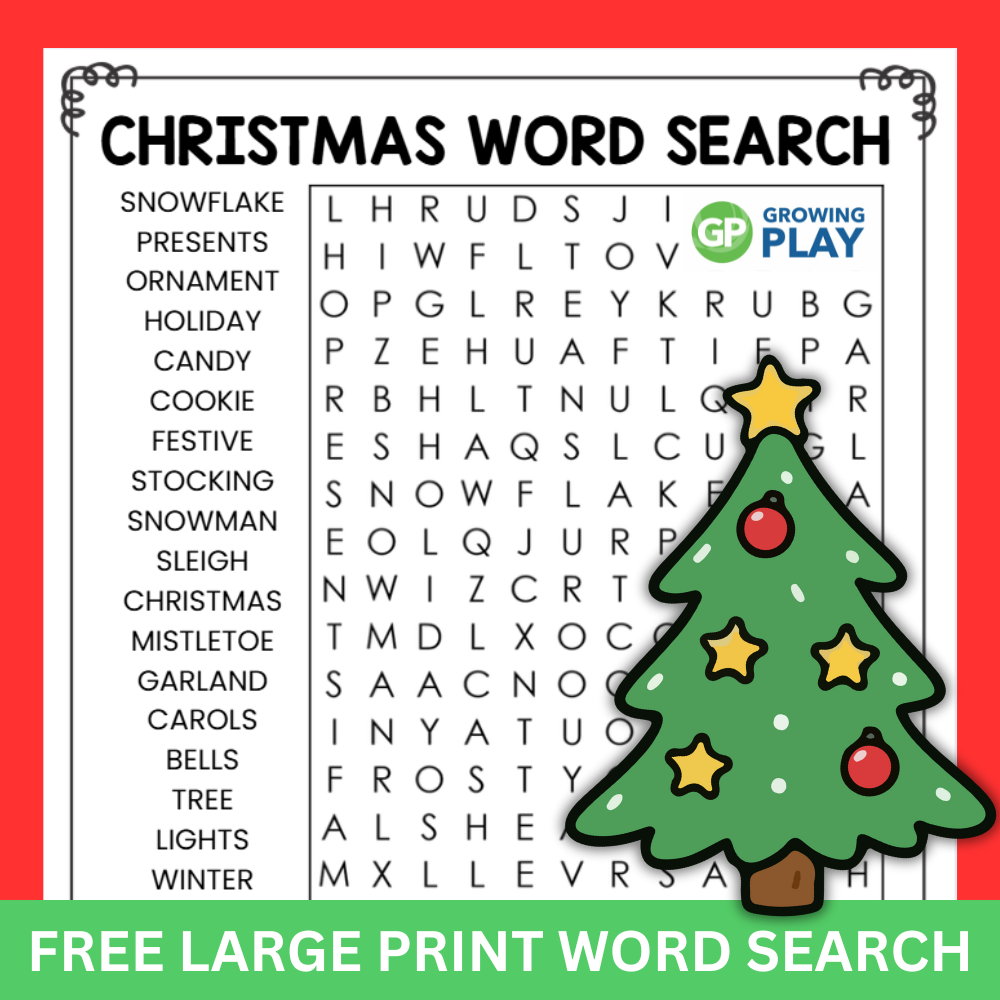 Large Print Christmas Word Search Free PDF Growing Play