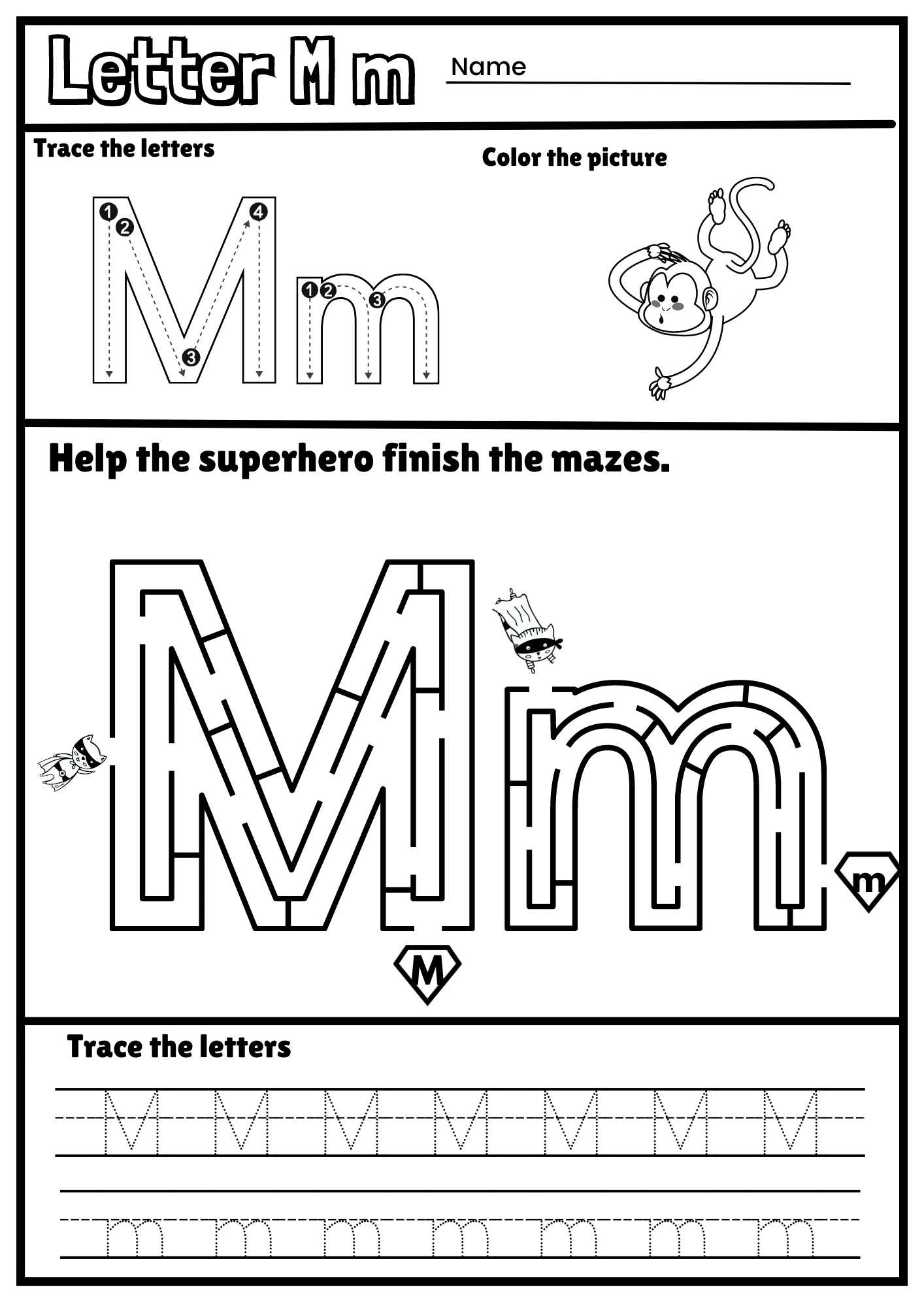 Letter M Alphabet Tracing And Coloring Free Printable PDF Ezpzphonics