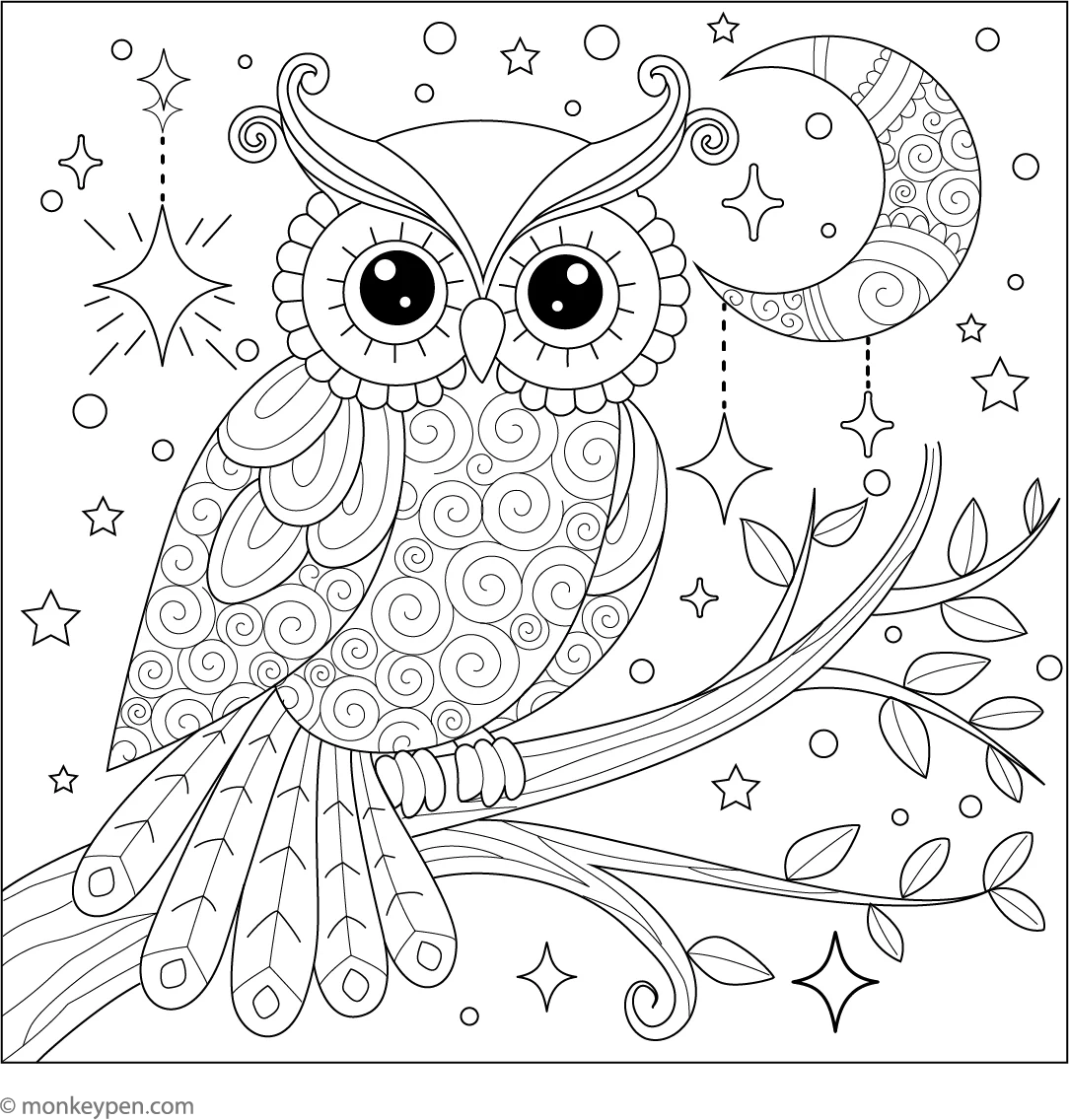 Magical Owl Free Printable Coloring Pages