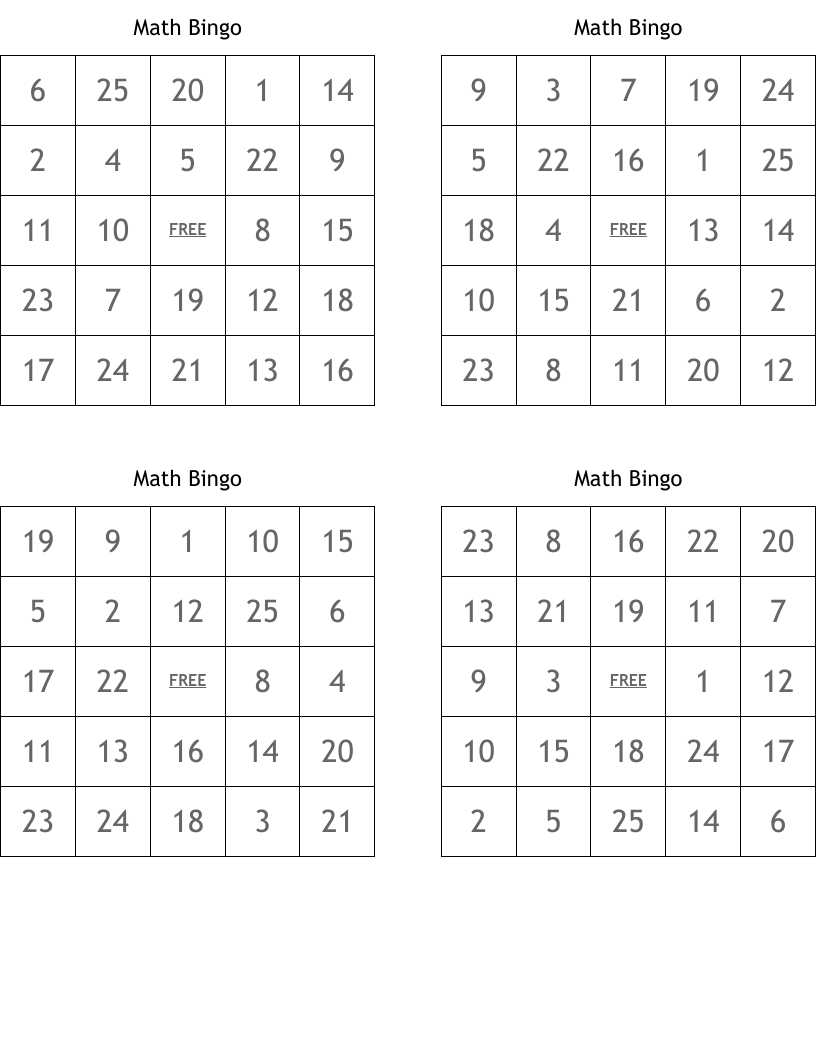 Math Bingo WordMint