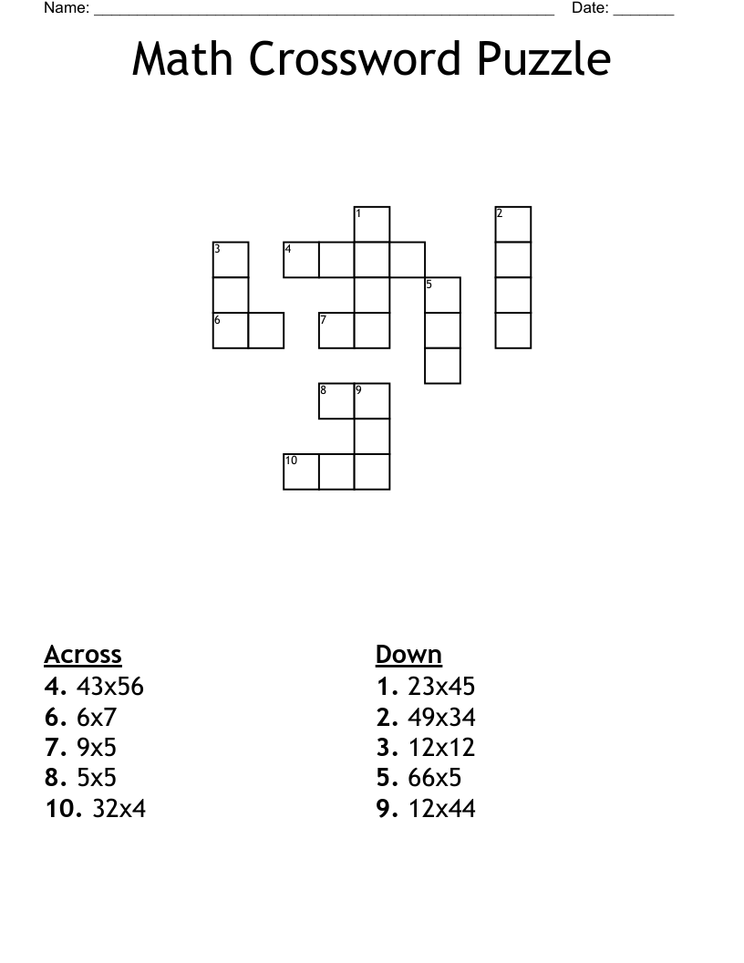 Math Crossword Puzzle WordMint