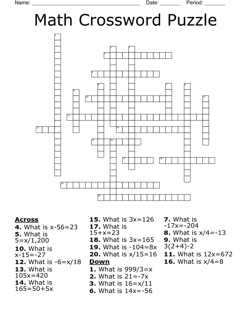 Math Crossword Puzzle WordMint