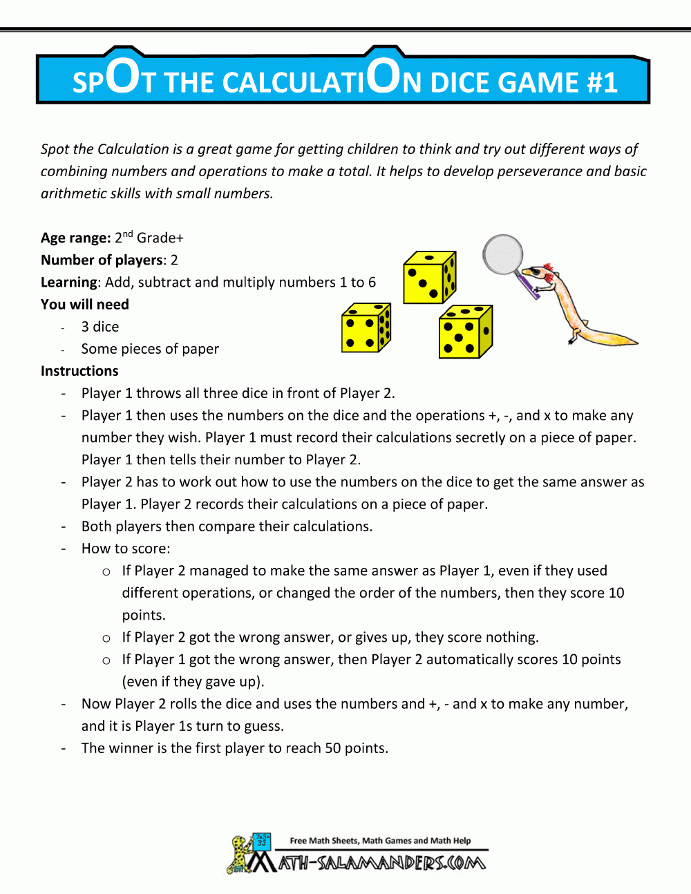 Math Games Using Dice