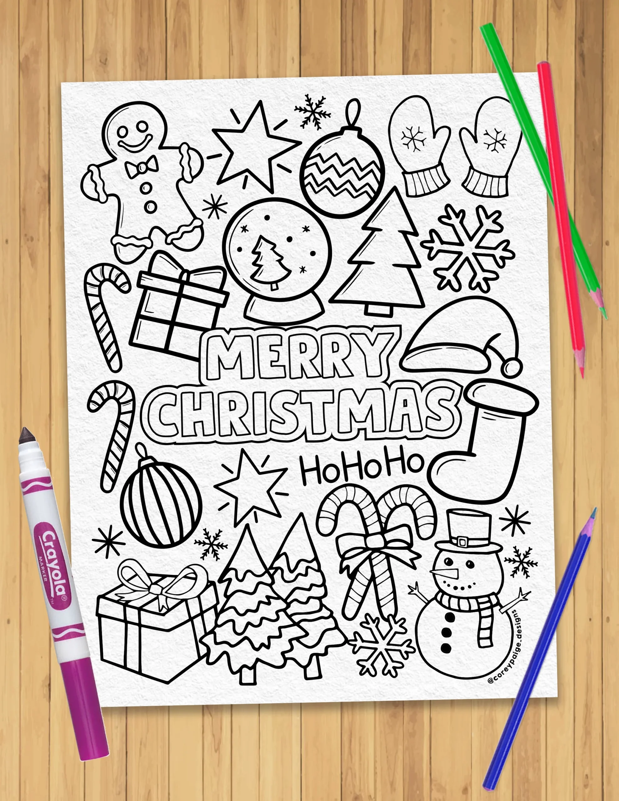 Merry Christmas Coloring Sheet CoreyPaigeDesigns
