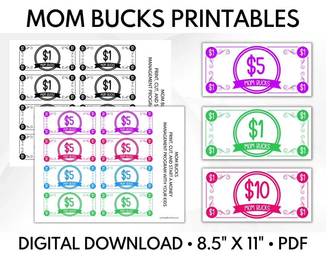 Mom Bucks Printable Behavior Bucks Chore Bucks Reward System Printable PDF C001 Etsy