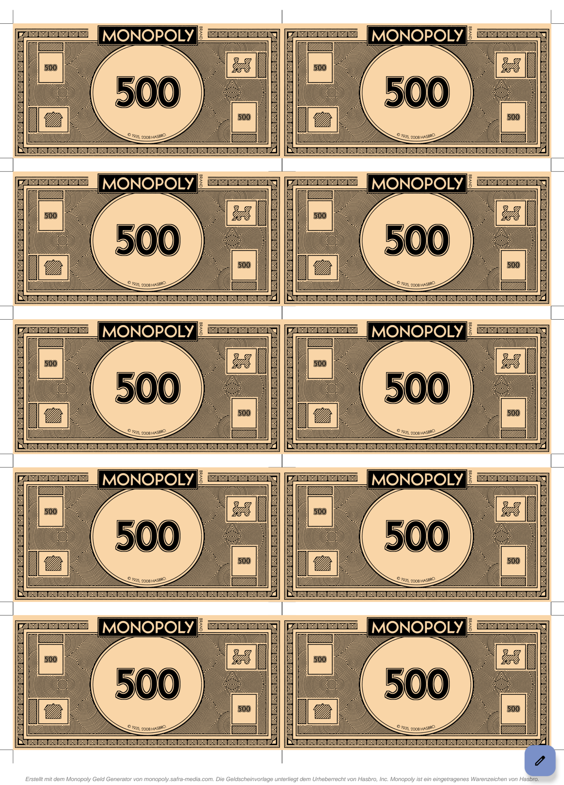 Monopoly Money PDF Generator R Brettspiele