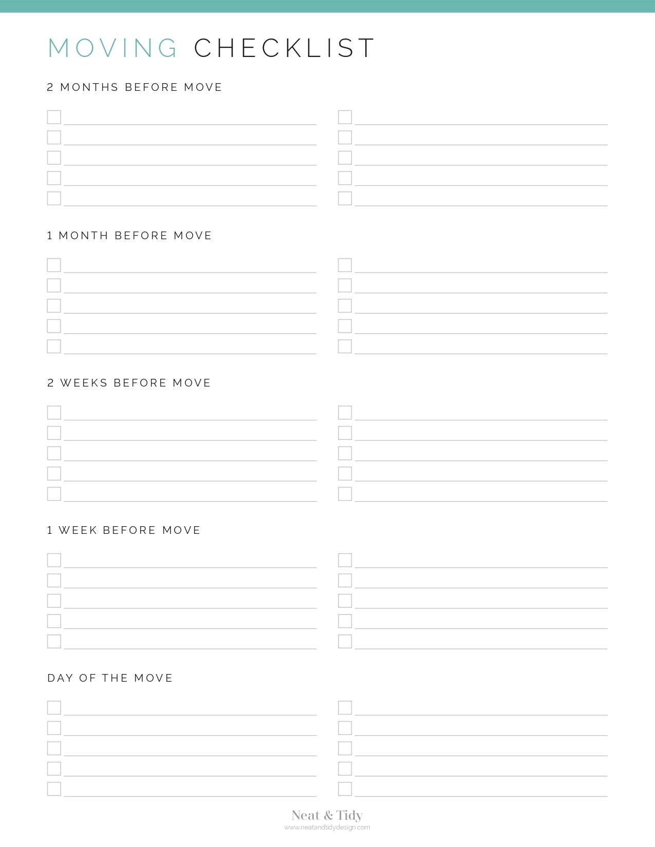 Moving Checklist Neat And Tidy Design