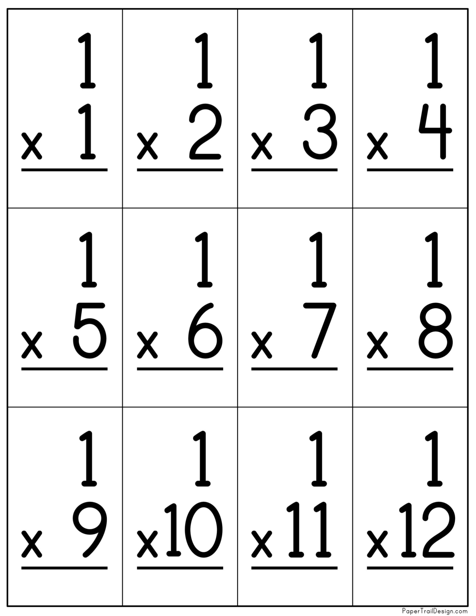 Multiplication Flash Cards Printable Paper Trail Design