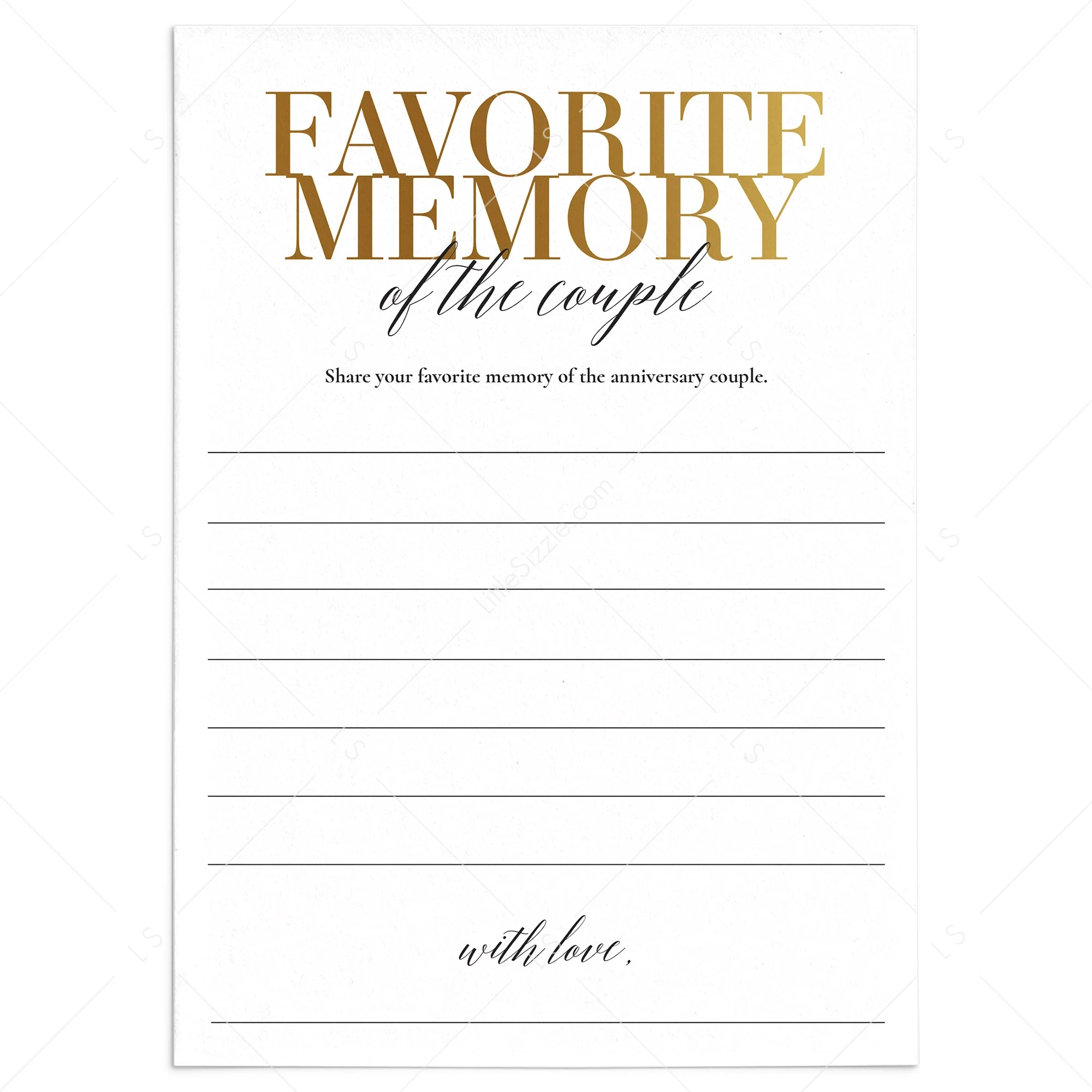 My Favorite Memory Of The Anniversary Couple Printable Golden Wedding LittleSizzle