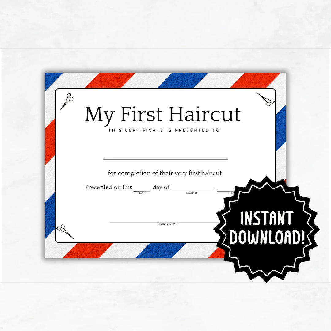 My First Haircut Certificate Printable Barber Shop First Haircut Certificate My First Haircut Award Etsy Finland