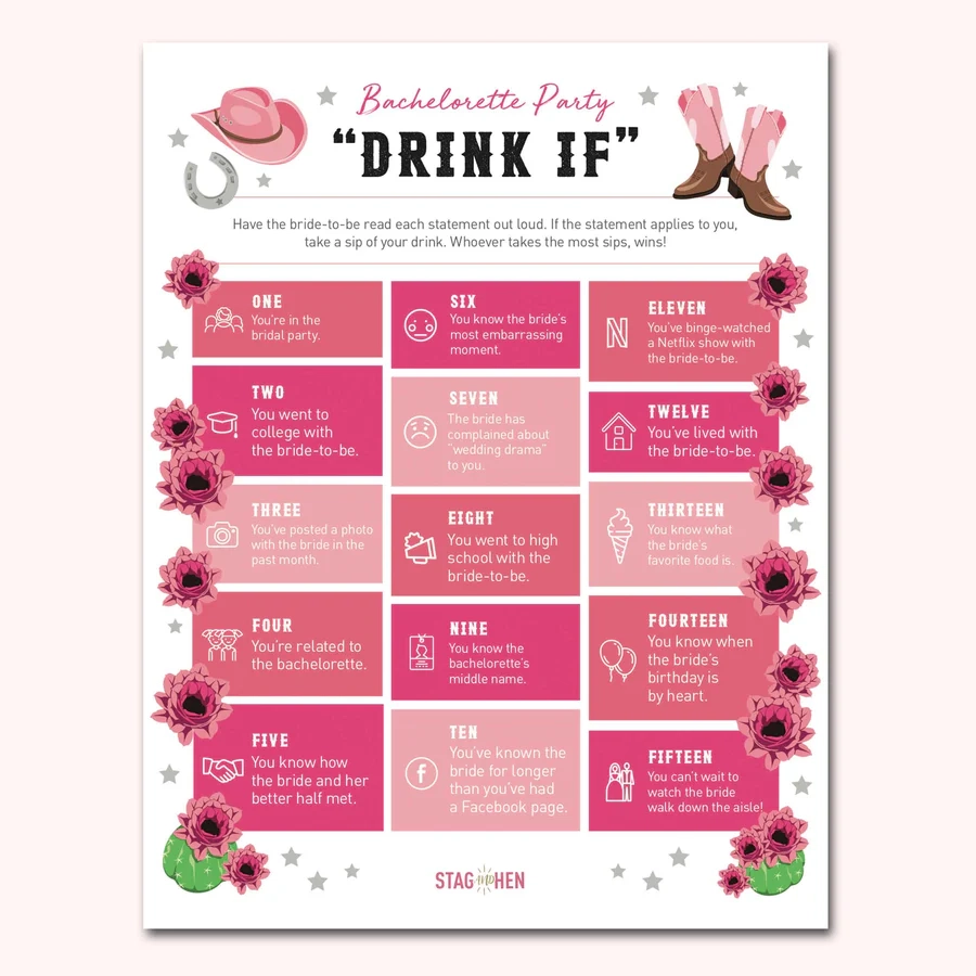 Nashville Printable Bachelorette Party Games Digital PDF Download Stag Hen
