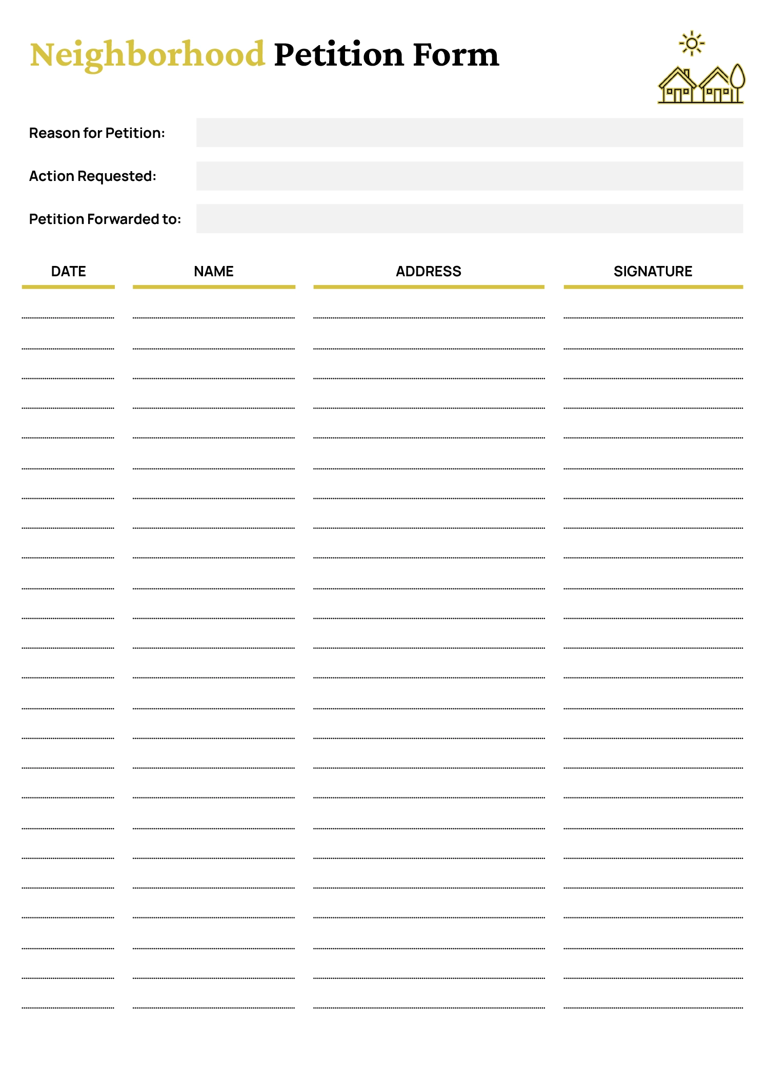 Neighborhood Petition Form Template Google Docs Word Highfile