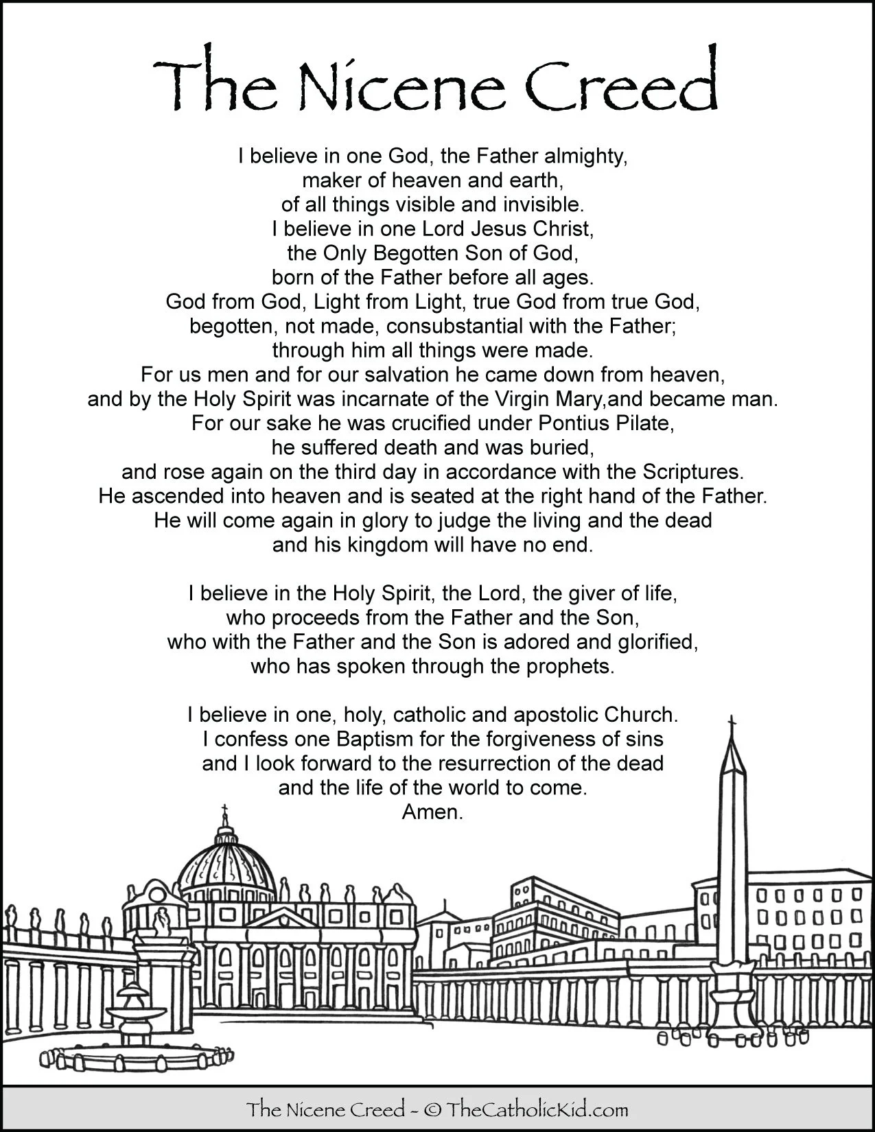 Nicene Creed Coloring Page Catholic Prayers TheCatholicKid