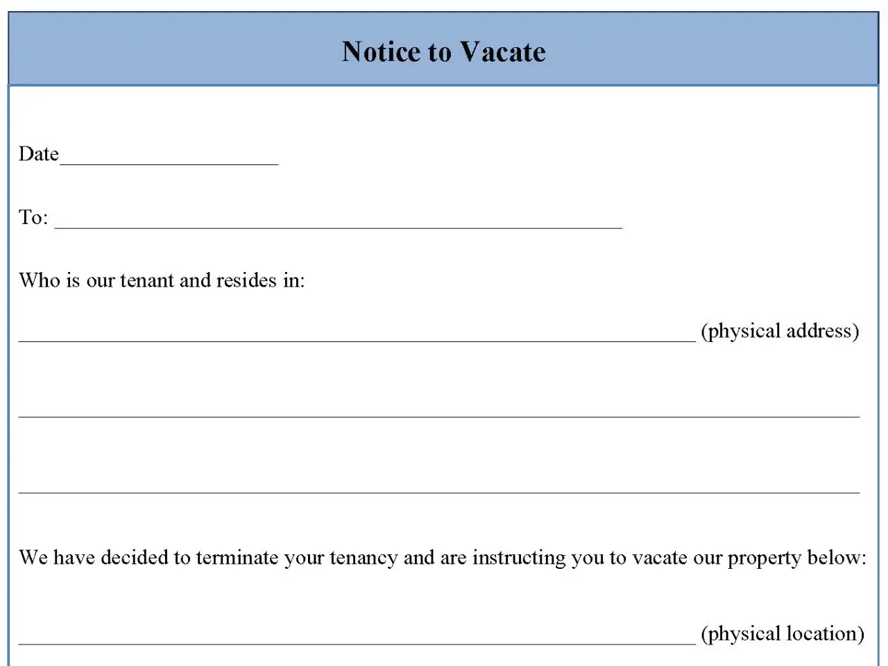 Notice To Vacate Fillable PDF Form Editable PDF Forms Notice To Vacate Fillable PDF Form Editable PDF Forms