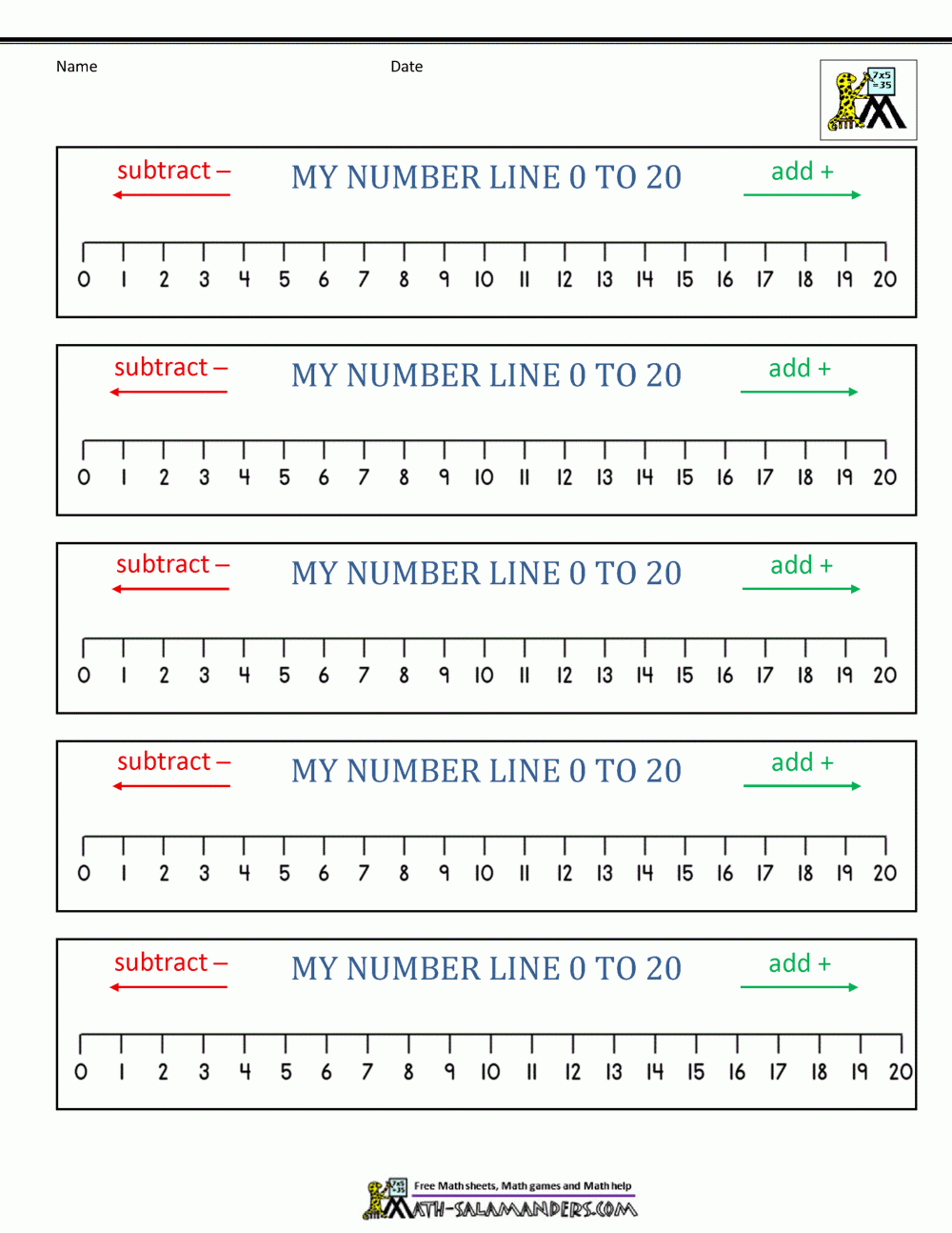 Number Line 0 To 20 Printables