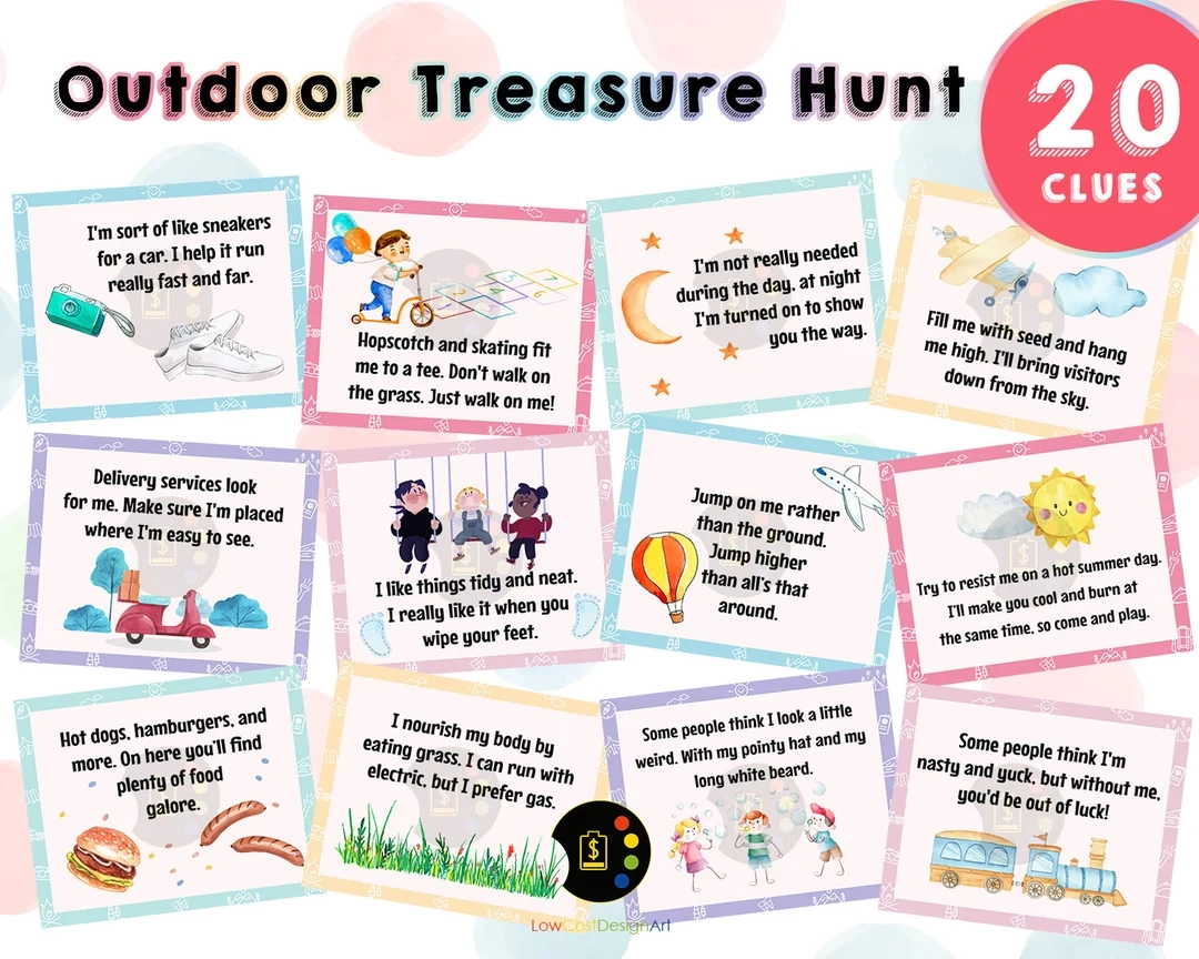 Outdoor Treasure Hunt Clues Outdoor Scavenger Hunt Riddle Clues Outdoor Kids Games Printable Treasure Hunt Riddles Treasure Hunt Clues Etsy
