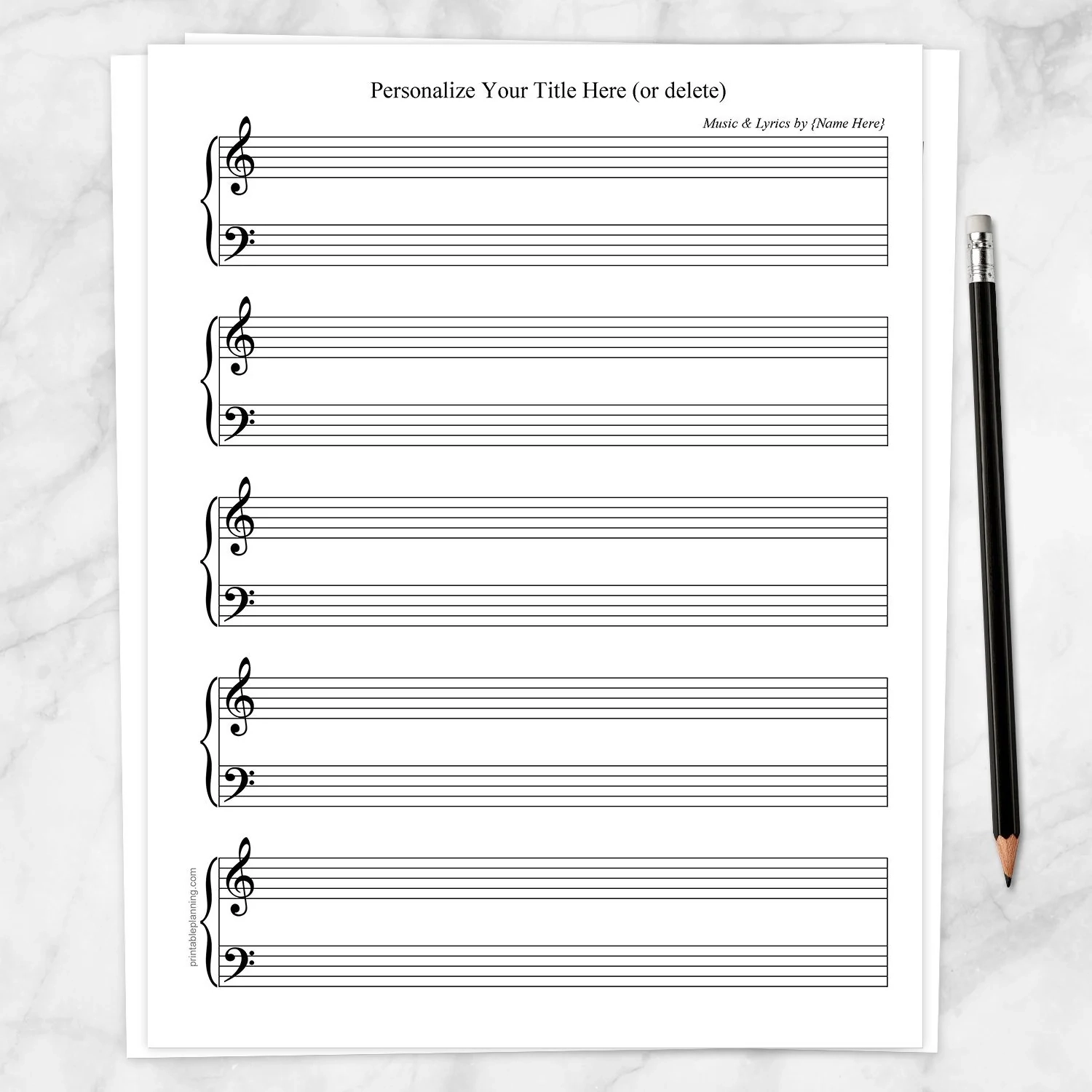 Personalized Blank Piano And Vocals Sheet Music Printable Printable Planning