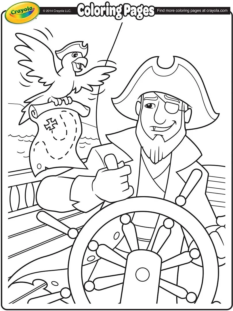 Pirate At The Helm Free Coloring Page For Kids