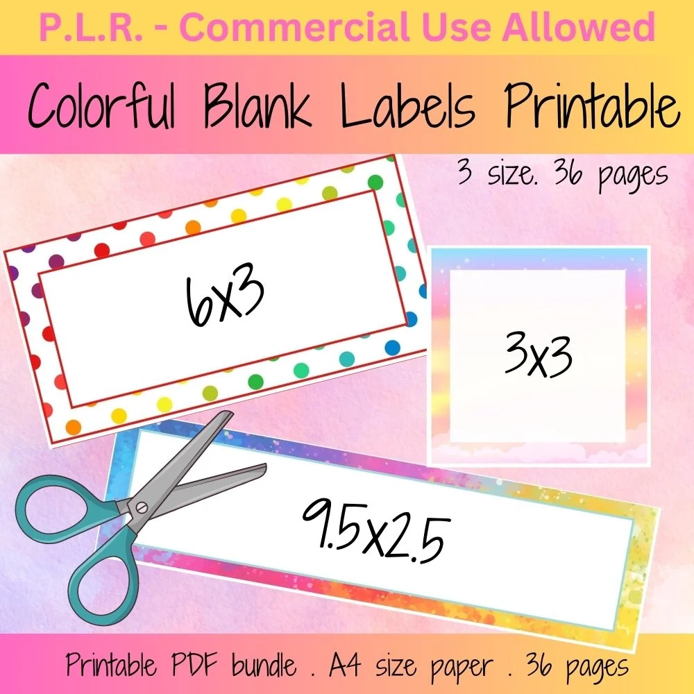 PLR Rainbow Colored Labels Plr printables store