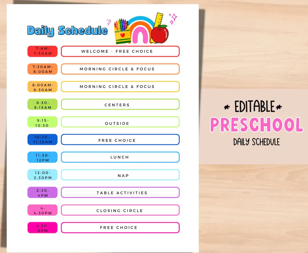 Preschool Daily Schedule Daycare Schedule EDITABLE Template Customizable Home Daycare Schedule Etsy