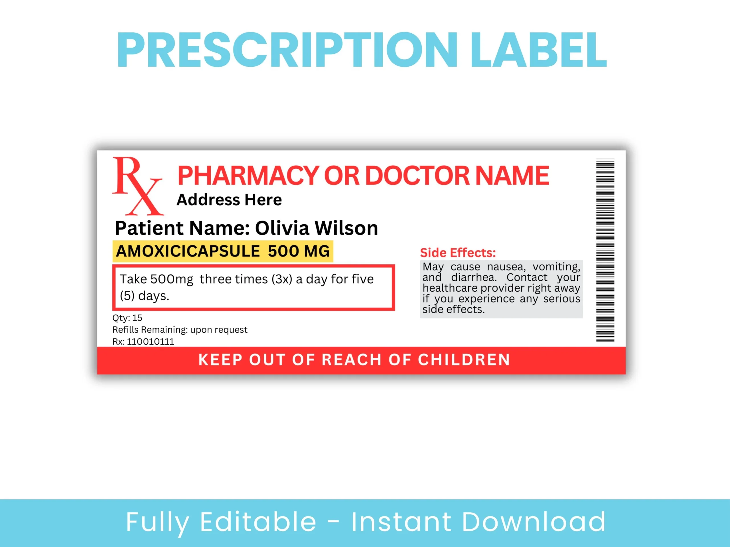 Prescription Label Template Editable Medicine Label Pill Bottle Label Prescription Bottle Label Canva Etsy