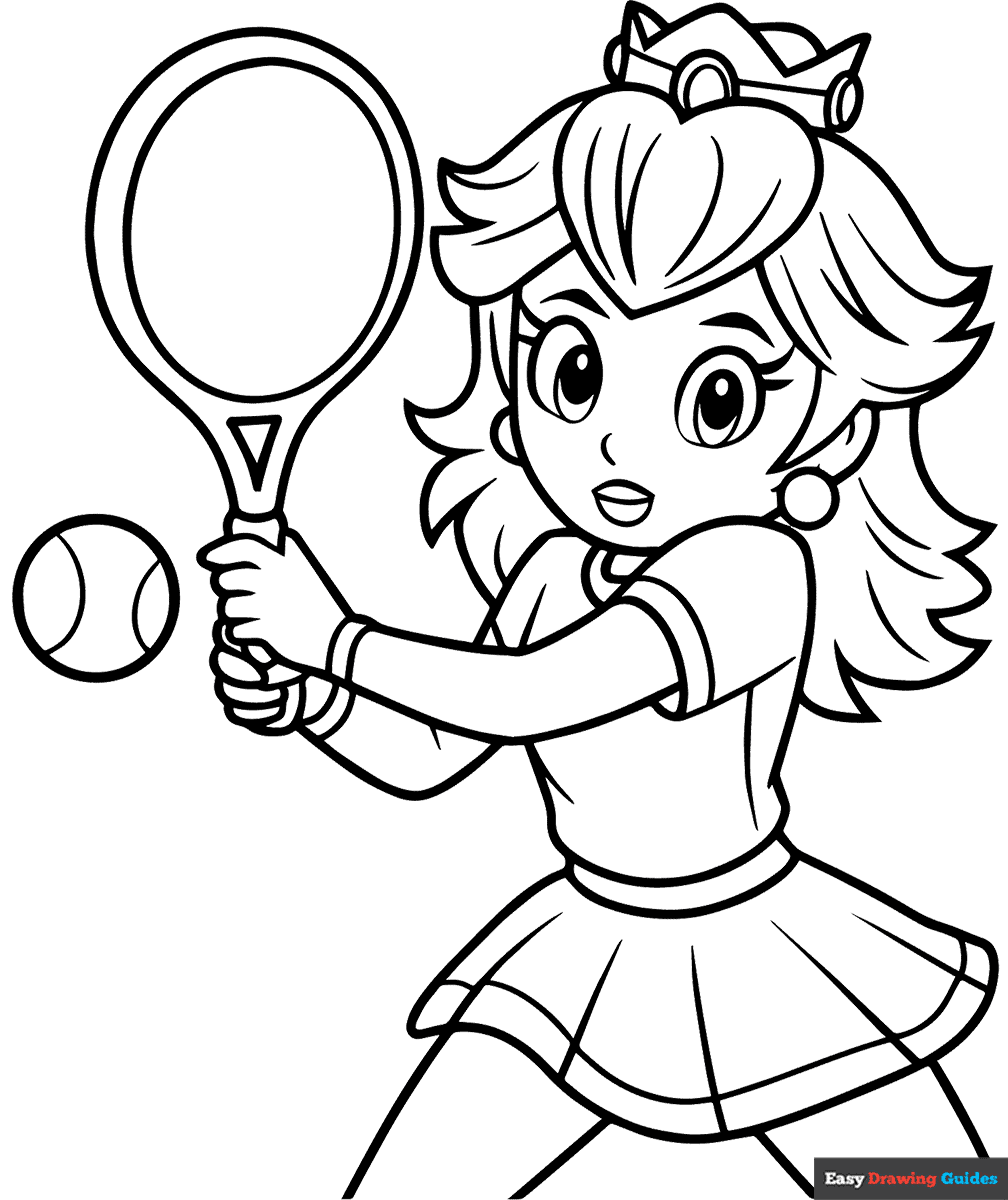 Princess Peach Playing Tennis Coloring Page Easy Drawing Guides Princess Peach Playing Tennis Coloring Page Easy Drawing Guides