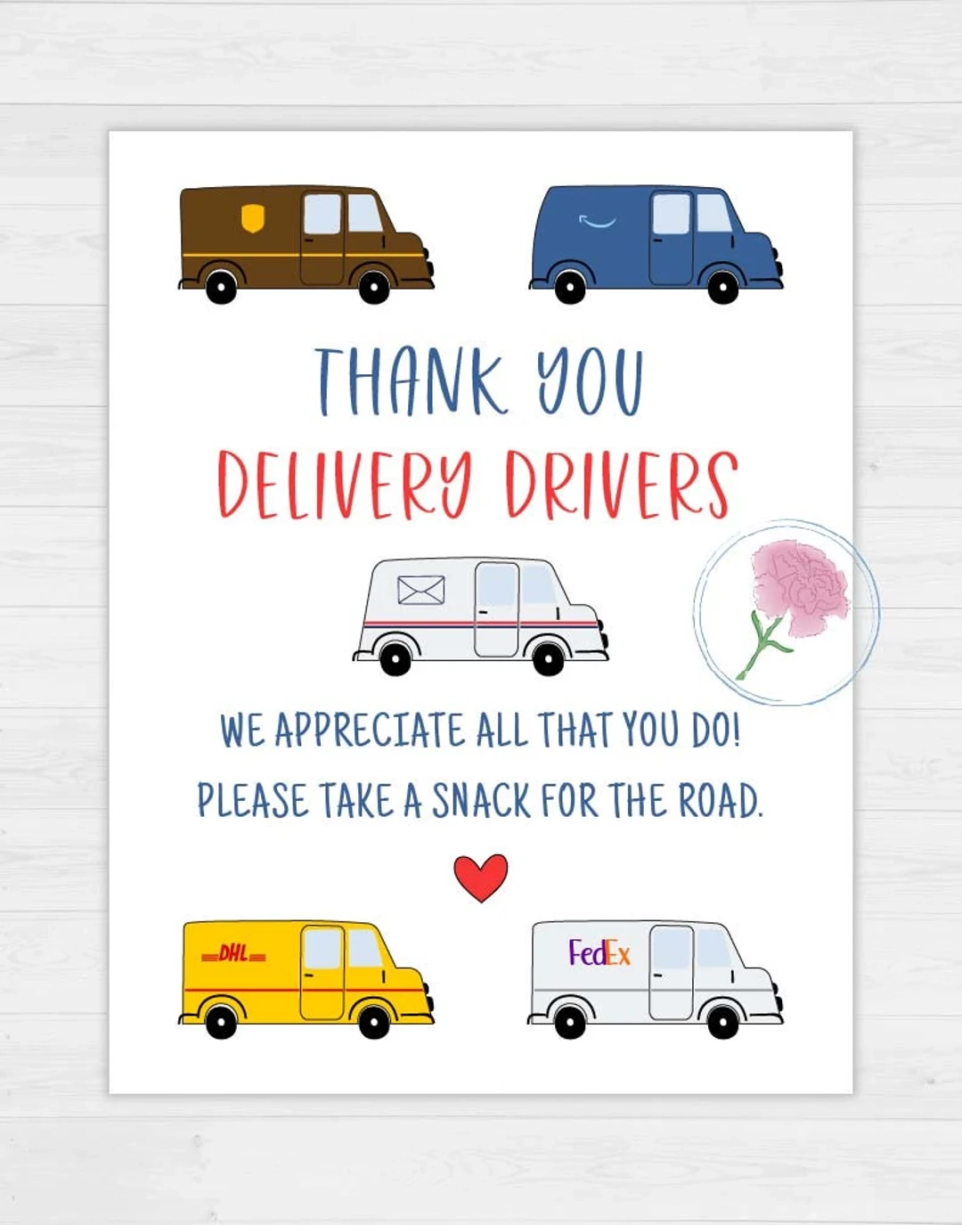 Printable 8 5x11 Delivery Driver Appreciation Sign delivery Driver Take A Snack Sign usps ups amazon fedex Thank You Sign take A Snack Sign Etsy