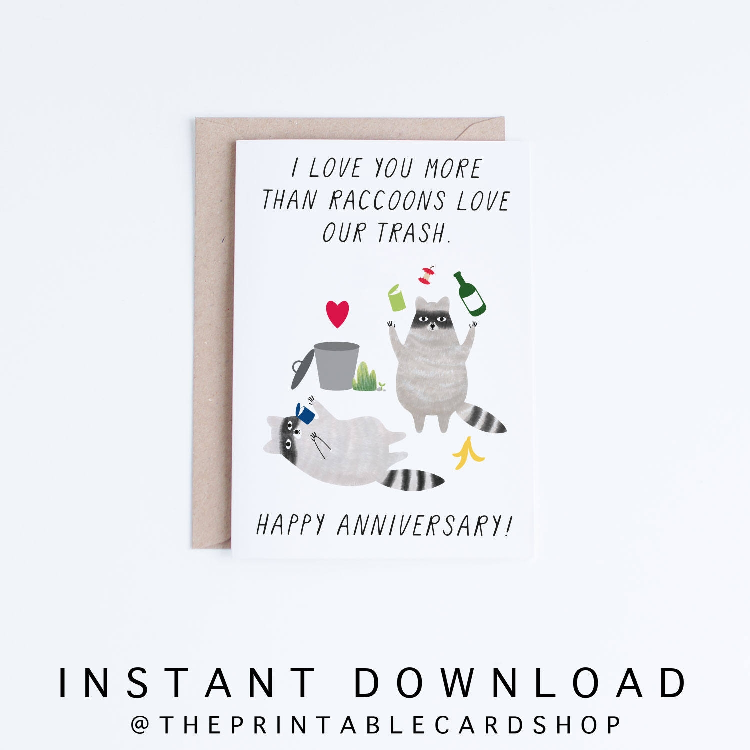 Printable Anniversary Cards Instant Download Funny Anniversary Cards For Boyfriend Girlfriend Husband Wife Raccoons Illustration Etsy