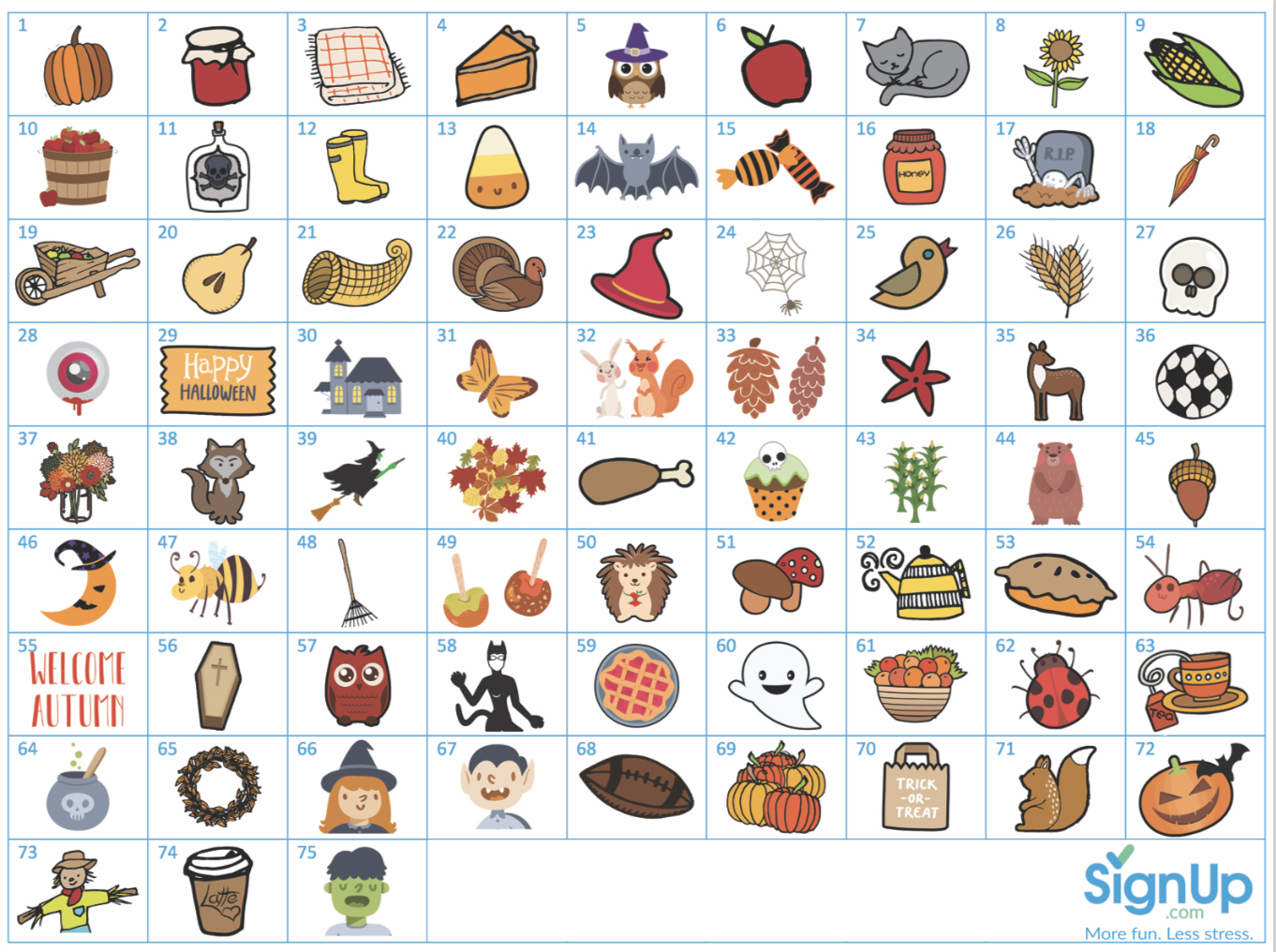 Printable Bingo Cards Fun Fall Classroom Party Activity SignUp